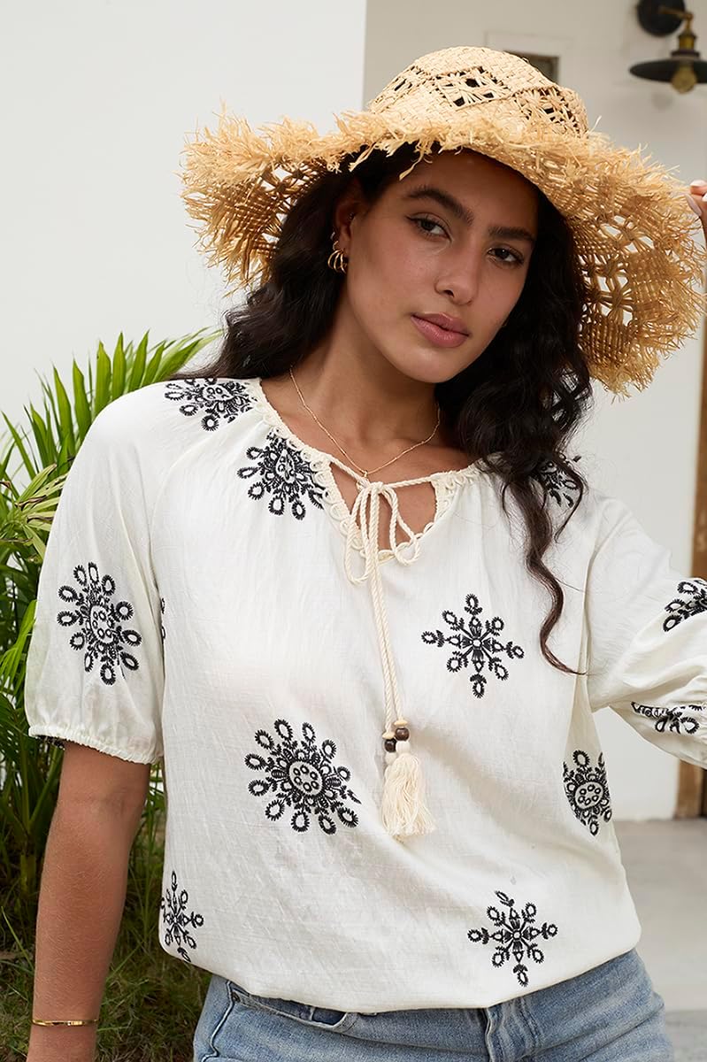 Summer Womens Spring Tops for Women Casual V Neck Half Short Sleeve Boho Blouses Shirts Flowy Vacation Clothes - Image 4