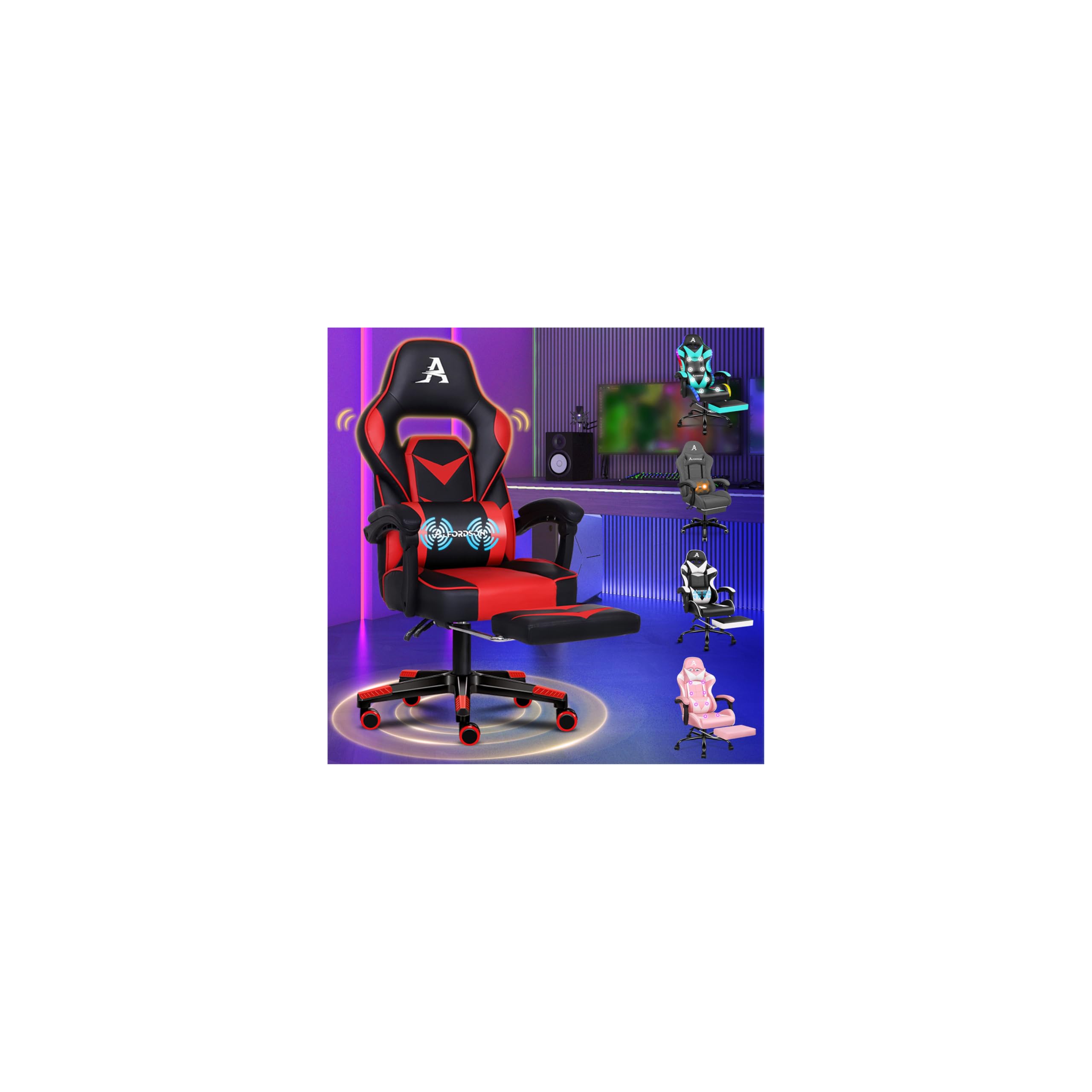 ALFORDSON Silla de Oficina para Juegos, 2 Puntos de Masaje con Soporte ergonómico, Comodidad Lujosa, con reposapiés, reposabrazos de Cuero sintético, Silla para el hogar, Cuero sintético, Rojo
