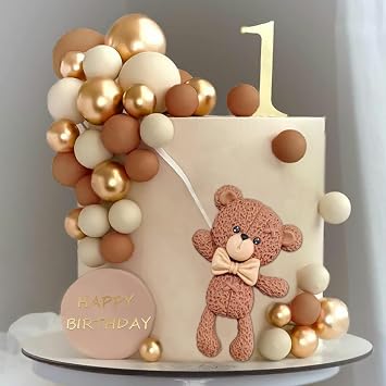 31 PCS Brown Bear Colorful Balloons Balls Cake Toppers for Birthday Baby Shower Party Decorations Supplies khaki