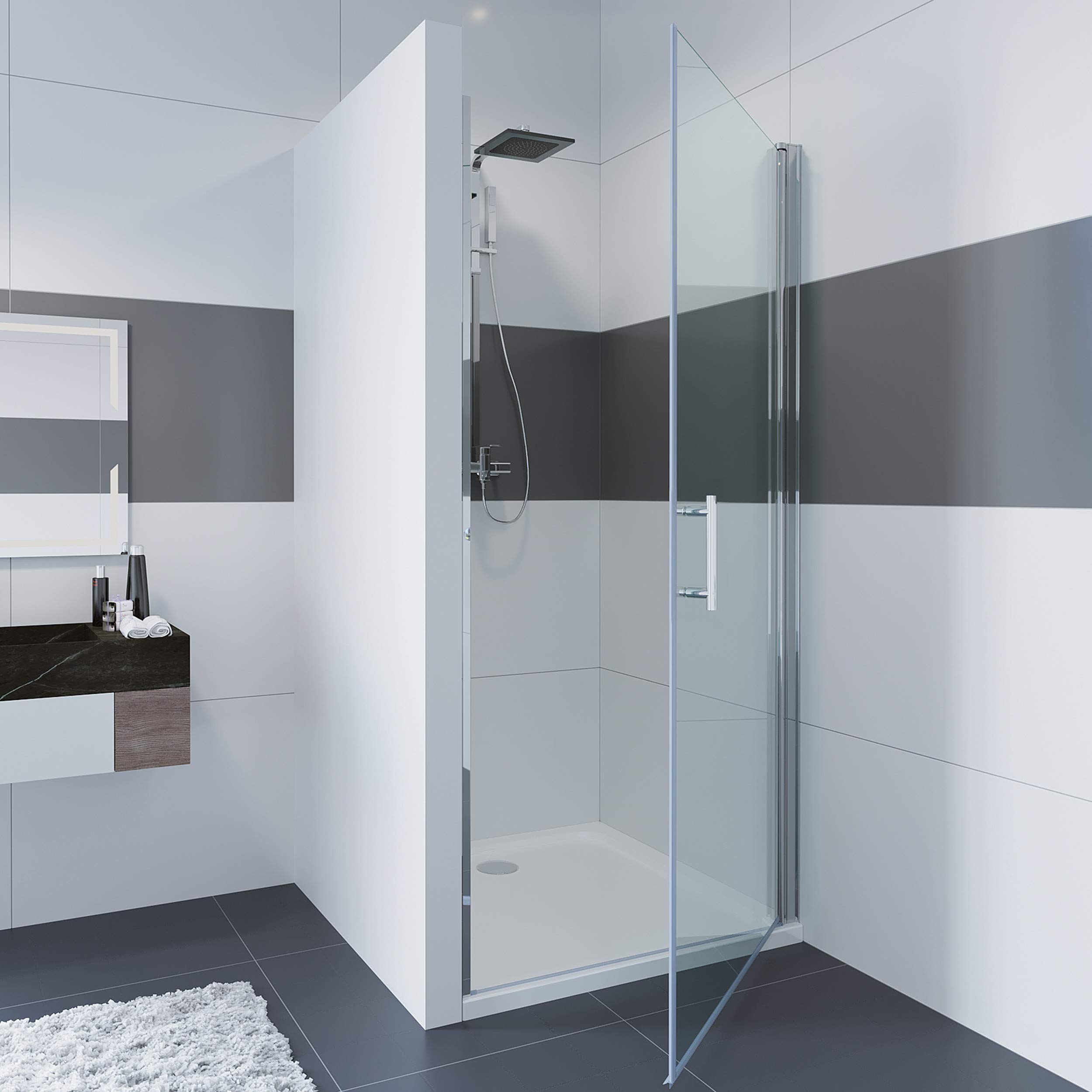 IMPTS Duschtür 80cm Pendeltür Dusche Nischentür Drehtür Einzeltür Duschabtrennung Glas Schwingtür Nische,195cm Höhe