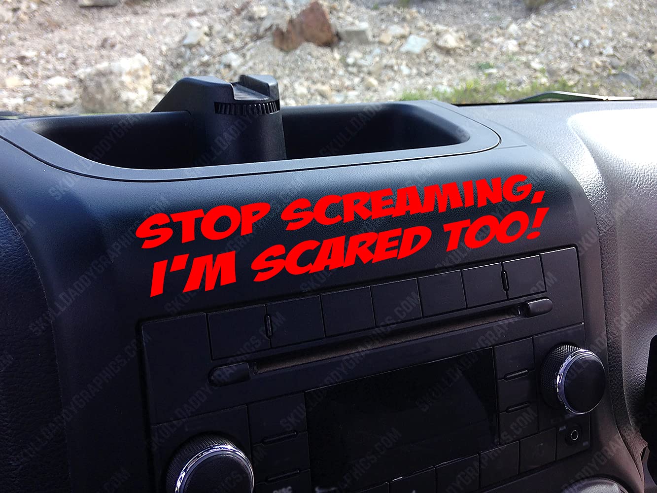Stop Screaming I'm Scared Too! Funny Dash Stickter fits Jeep Wrangler JK JKU Decals (Red)