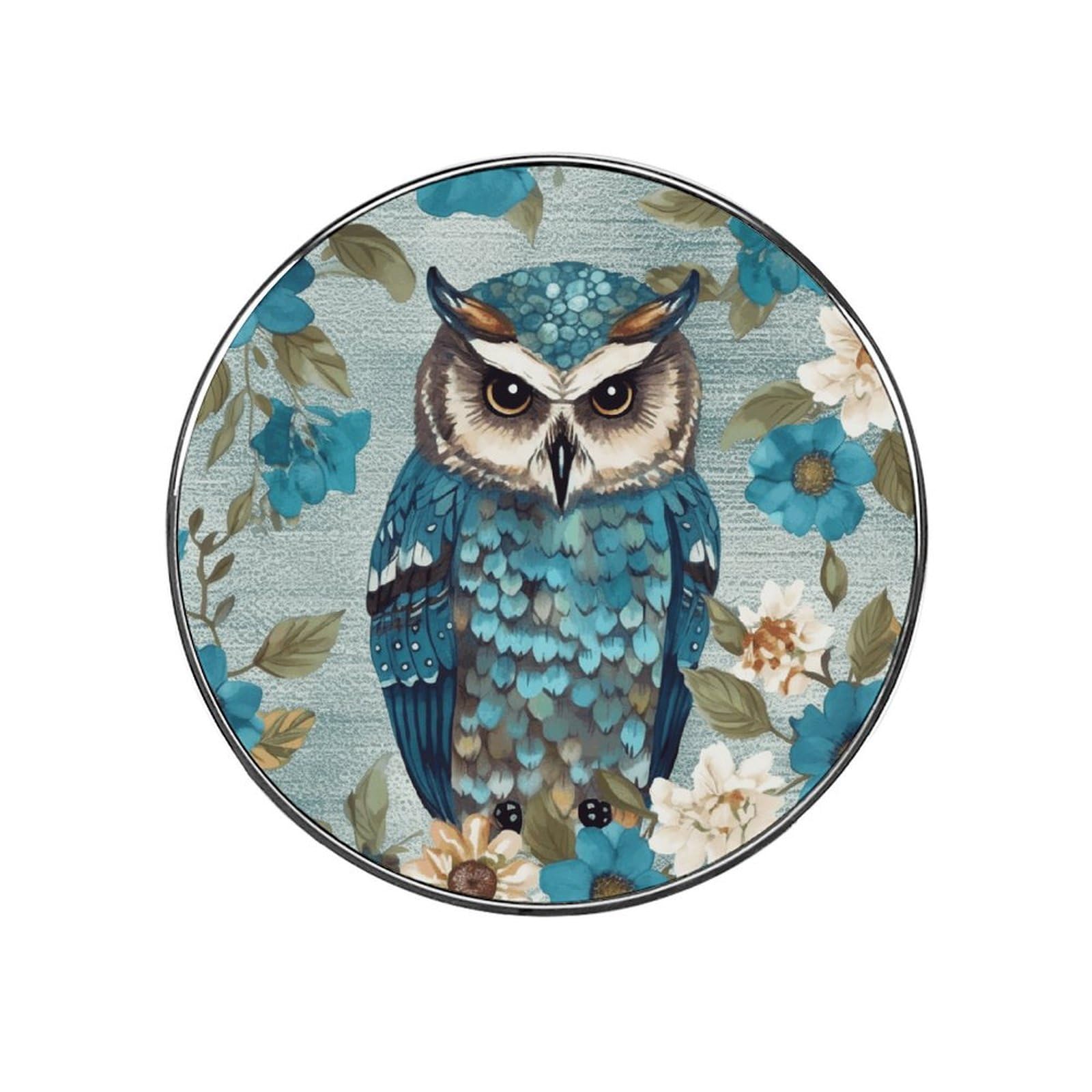 Refrigerator Magnet Owl Spring Flowers Turquoise Printing Fridge Magnet Alloy Material,Fun Personalized Refrigerator Sticker Round Decorative Magnet for Whiteboard Kitchen Locker