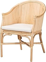 Bali & Pari Hollis Natural Rattan Barrel Chair with Cushion - Handcrafted Boho Accent Armchair, Coastal Seating for Living Room Bedroom