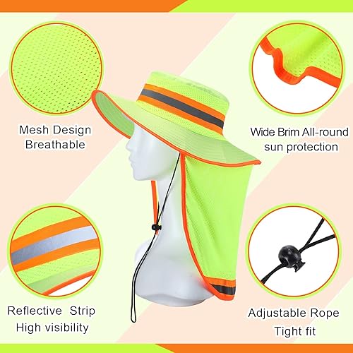 Miniatura 2 de 6 piezas de sombrero de seguridad reflectante de alta visibilidad con solapa para el cuello Boonie sombrero de ala ancha sombreros de trabajo gorra