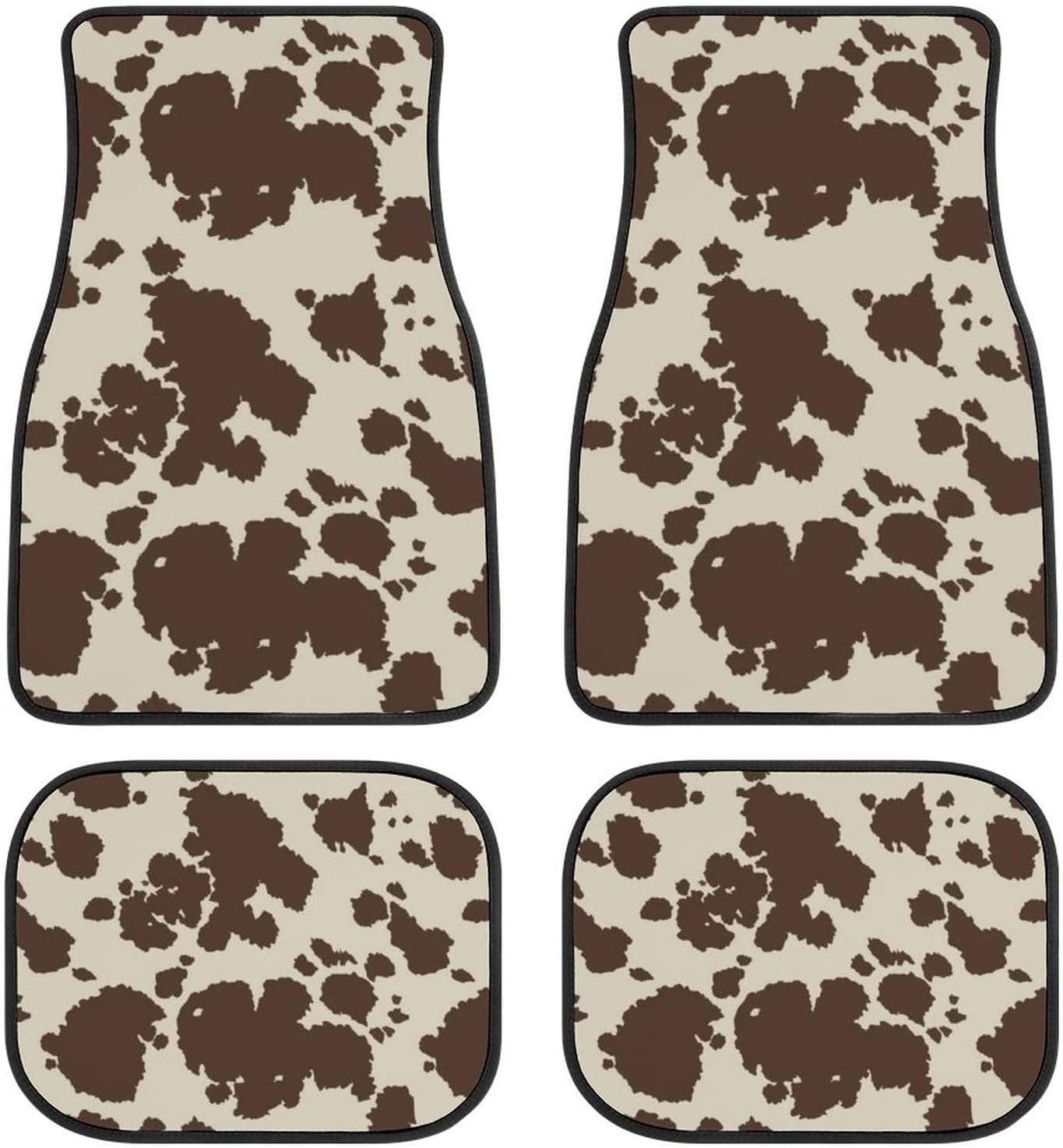 Cow Car Floor Mats Set of 4,Brown Cow Animal Print Vehicle Front Rear Carpets Mat Stylish Car Floor Carpets Rugs Non-Slip Auto Foot Mats Cushioned Car Accessories Universal Fit for Car SUV Truck Van