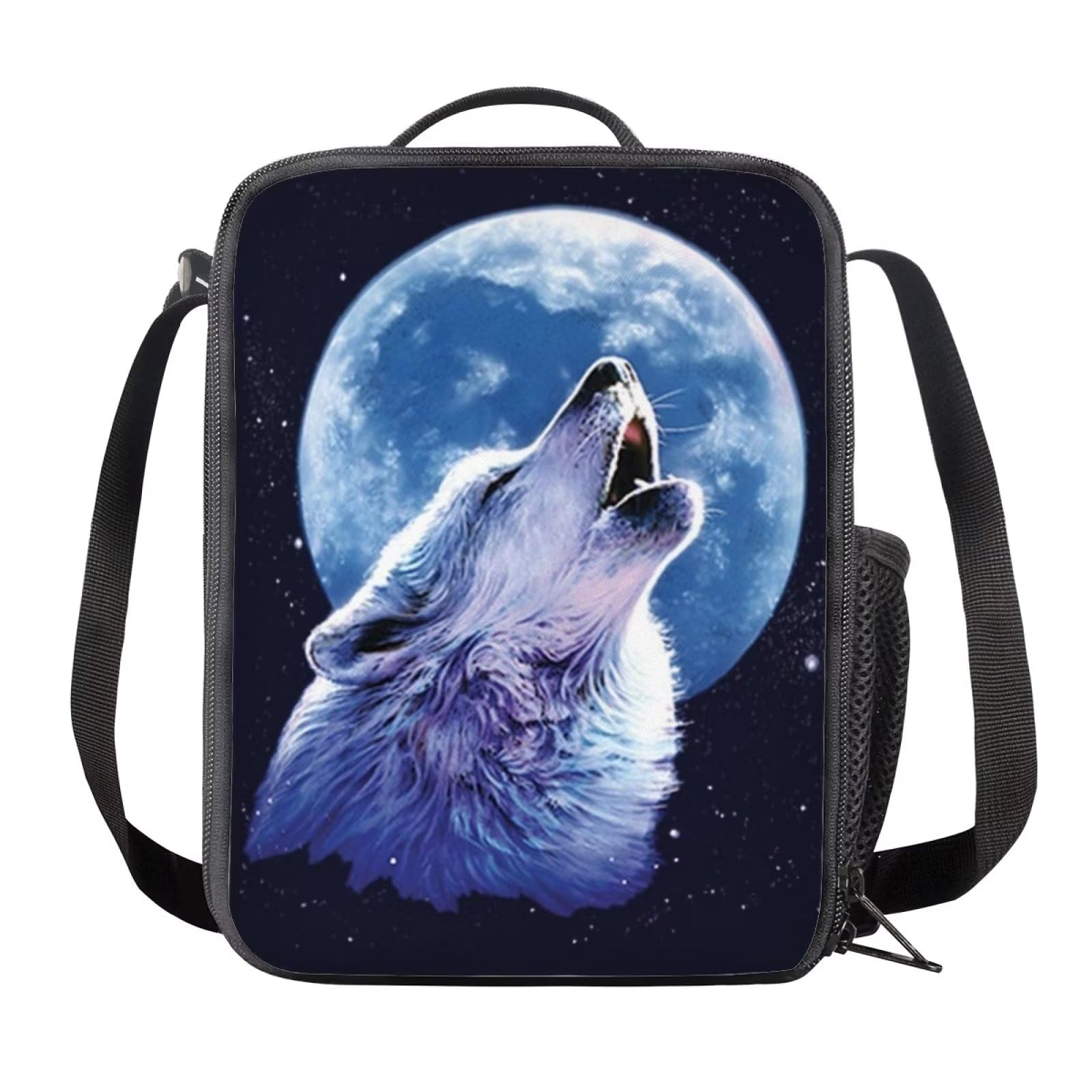NETILGEN Hiking Lunch Thermal Box Portable Meal Bag Packed Food Boxes Kids Lunchbox Snack Lunchbag Cooler Bags Insulated, Blue Moon Wolf โ image 1