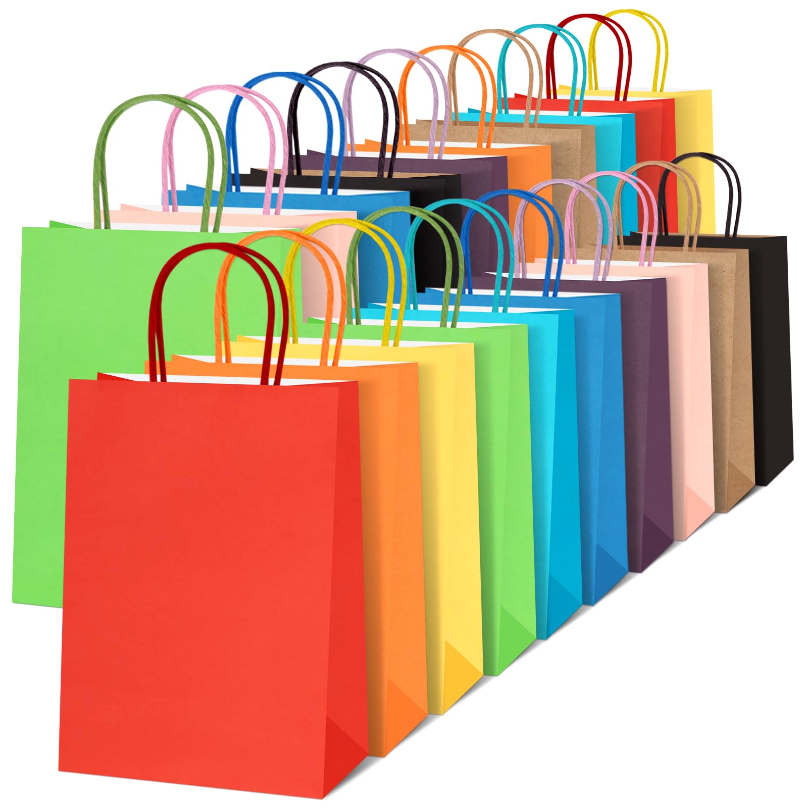 Lemicin 20 PCS Coloured Paper Bags, Colourful Gift Bags Paper Party Favor Bag Candy Treat Snack Bag with Handles for Girls Birthday Baby Shower Bachelorette Engagement Wedding Decoration