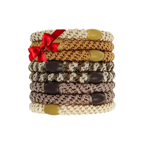 Vista 41 de Lazos dorados para cabello grueso, soportes para cola de caballo Grab & Go, paquete de 8, beige metálico, bandas gruesas sin arrugas con fuerte