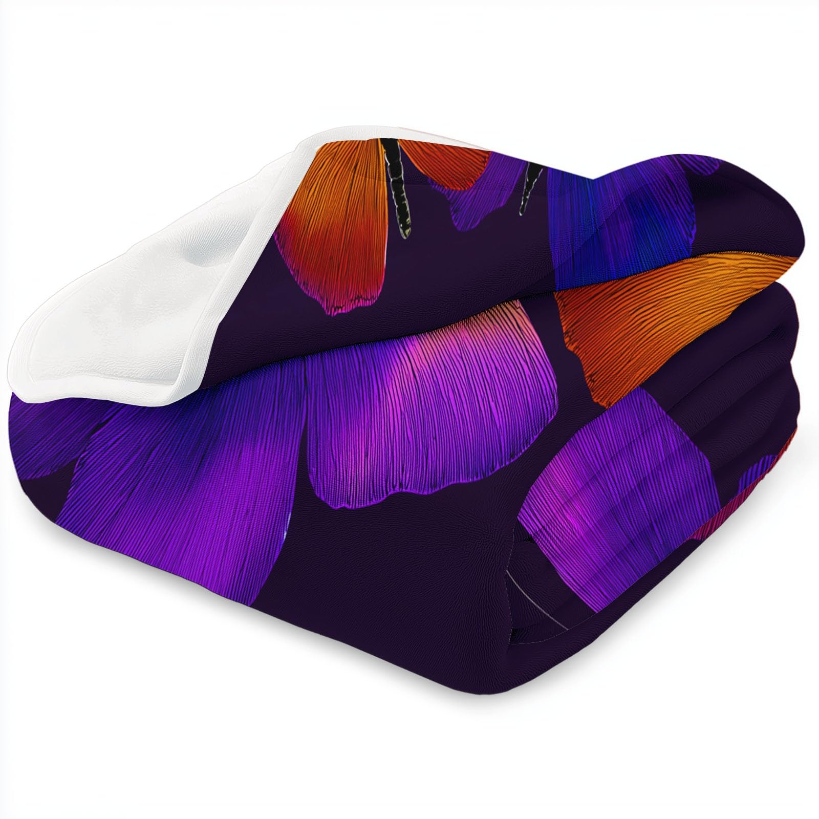 Ultracienki koc flanelowy, 220 x 240 cm, fioletowy, 220 x 240 cm, pluszowy i ciepły, neonowy, kolorowy nadruk motyla, lekki koc na łóżko, pościel na sofę, do podróży, dla dzieci i dorosłych, 220 x 240