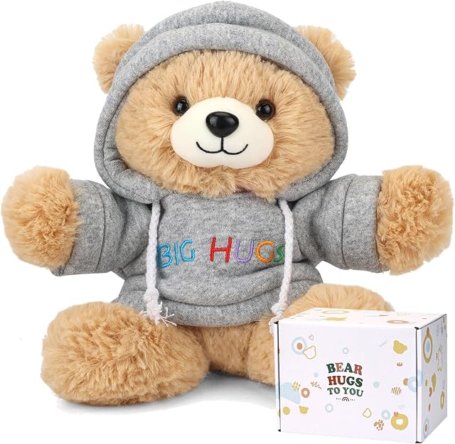 Osacoe Big Hugs Teddy Bear with Gray Hoodie Stuffed Animal for Comfort and Love