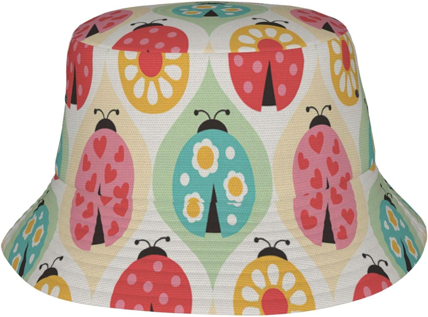 Bucket Hat Ladybugs Cartoon Pattern Print Summer Sun Hat Trendy Beach Funny Fisherman Hat for Men Women Unisex Black