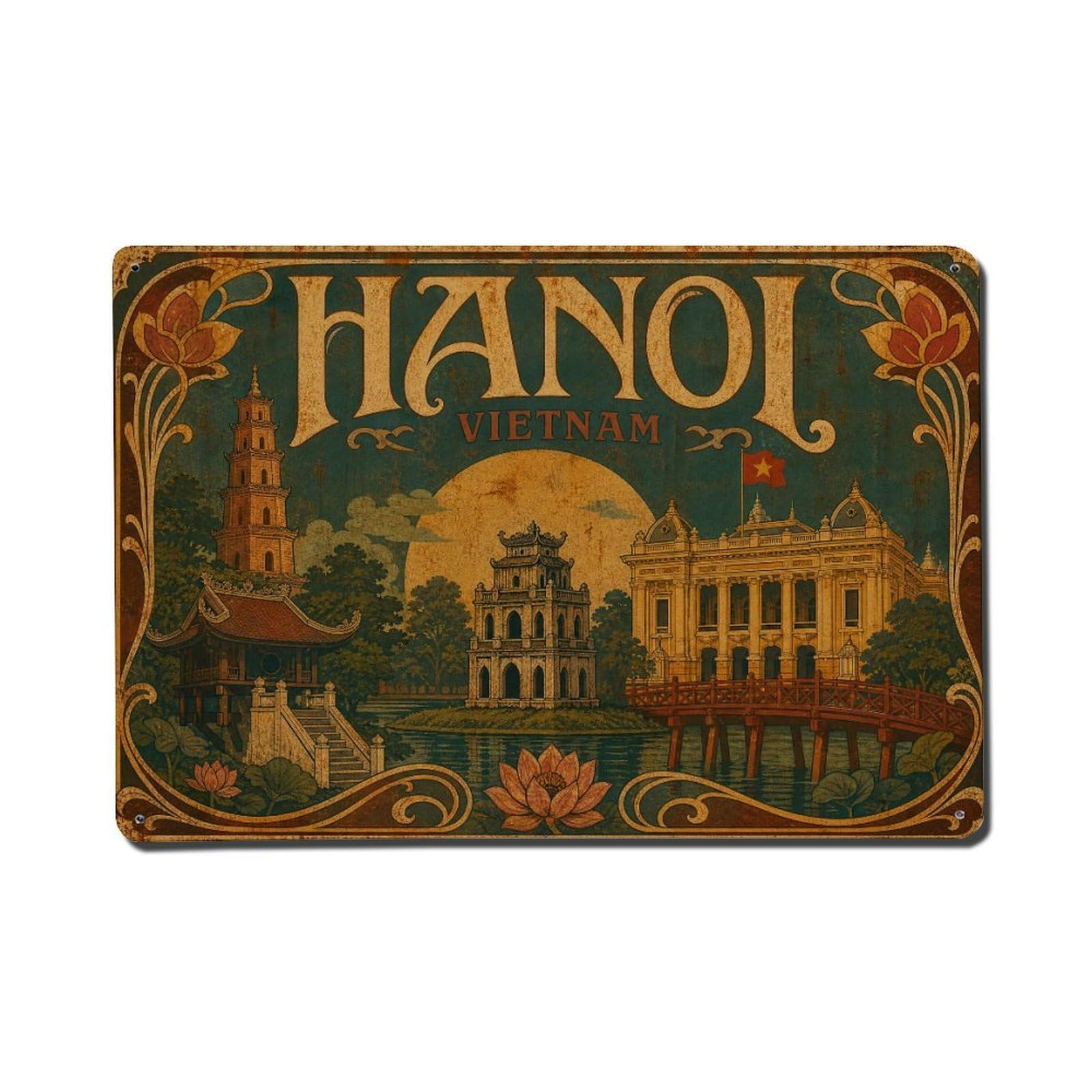 Huiyhb 8X12inch(20X30cm) Vintage Travel Hanoi Vietnam Monuments Metal Tin Sign