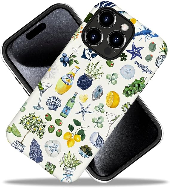 Compatible with iPhone 14 Pro Max,Durable & Shockproof Phone Case Cover Design - Green Collage Starfish Beach Plants
