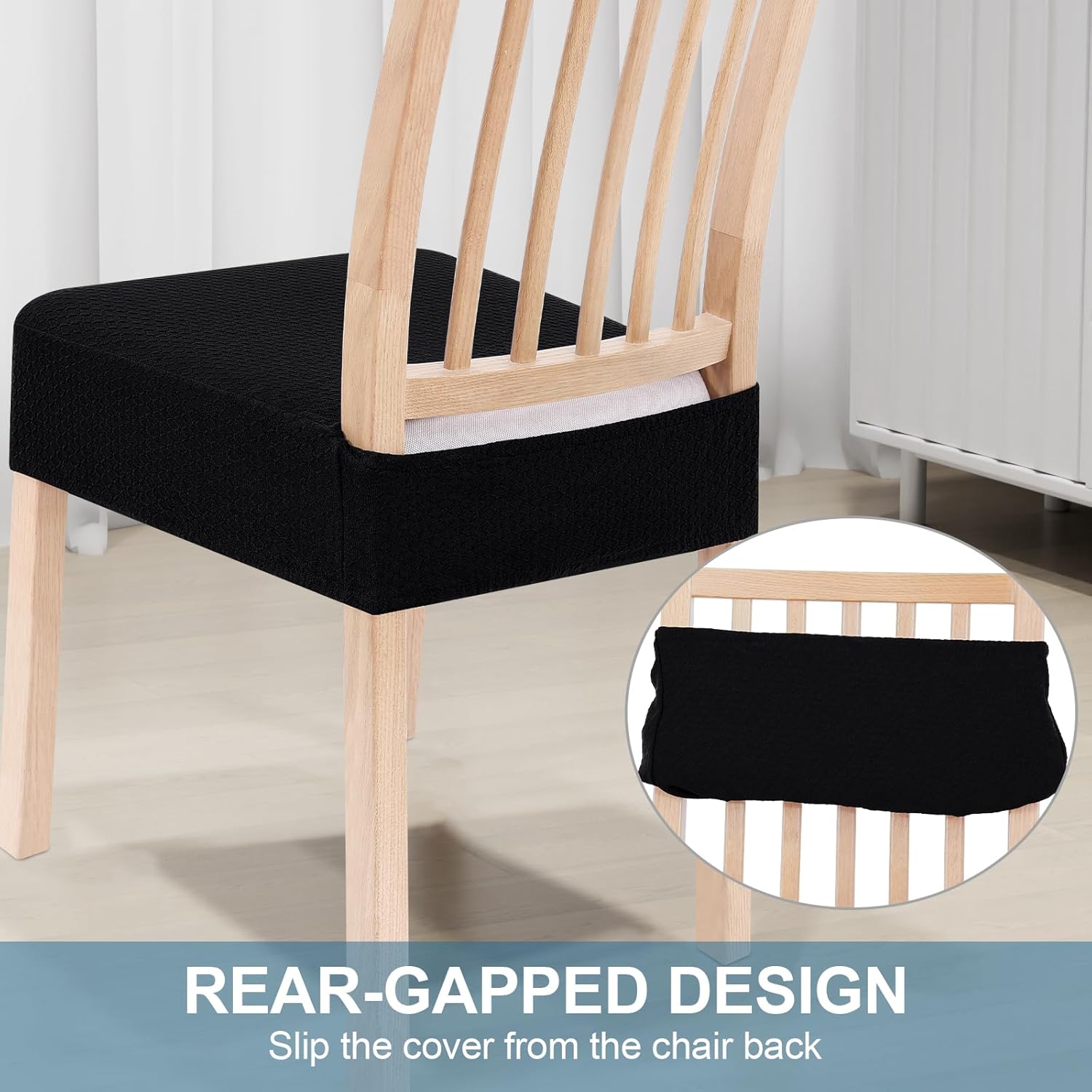 Smiry Stretch Jacquard Seat Covers for Dining Room Chairs Set of 4, Removable Washable Chair Seat Protector Slipcovers, No Rear Covers, Black