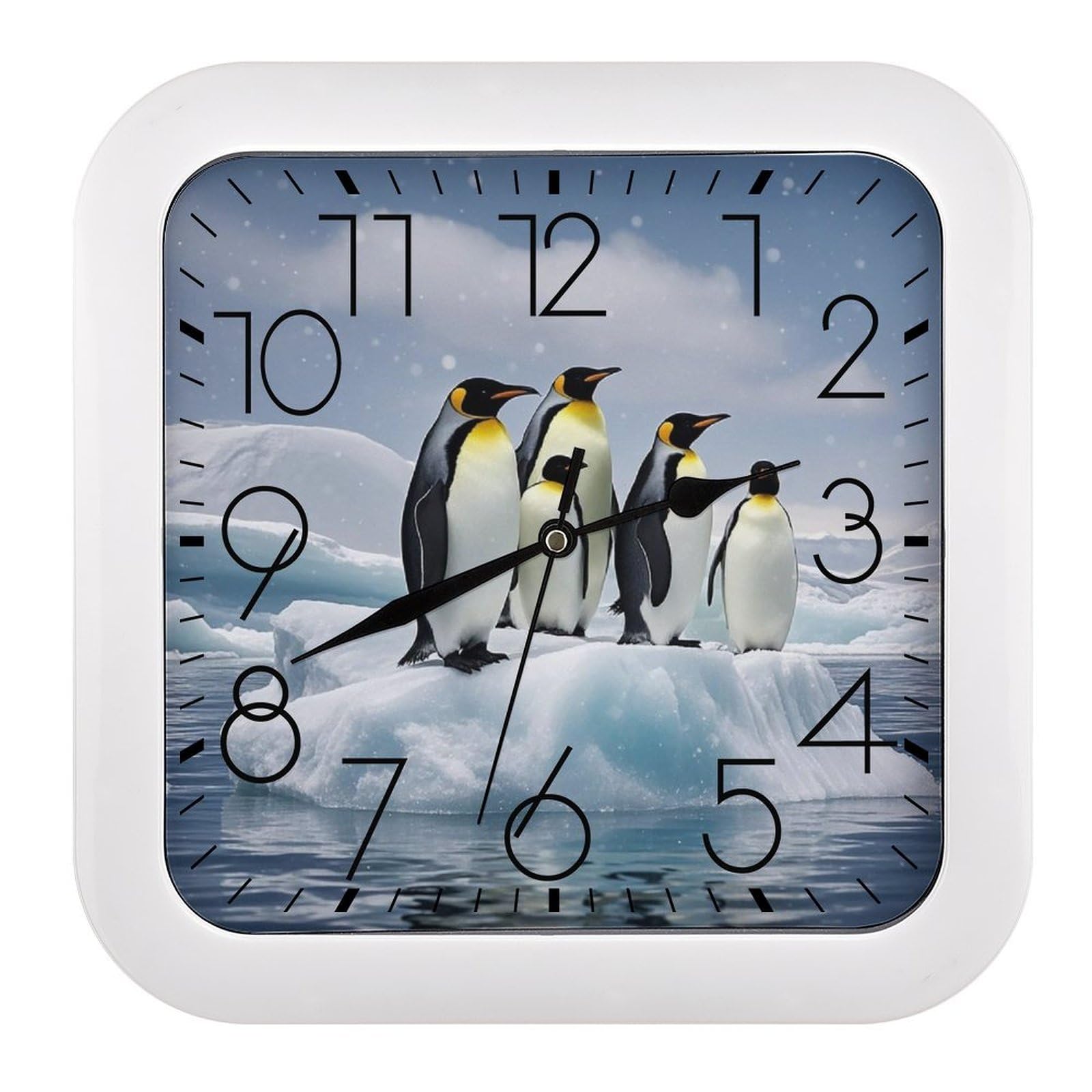 FekiLoot Square Penguins On The Iceberg Wall Clock Decorative Battery Operated Analog Clocks Silent Non-Ticking Frame Wall Clocks Perfect Kitchen Or Office Clock 10 Inch