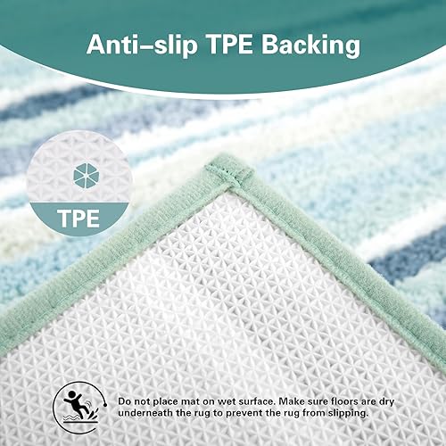 Miniatura 4 de Carvapet Tapete de baño de 24 x 47 pulgadas, suave, absorbente, esponjoso, tapete de baño de microfibra antideslizante, lanudo para lavabo, bañera y