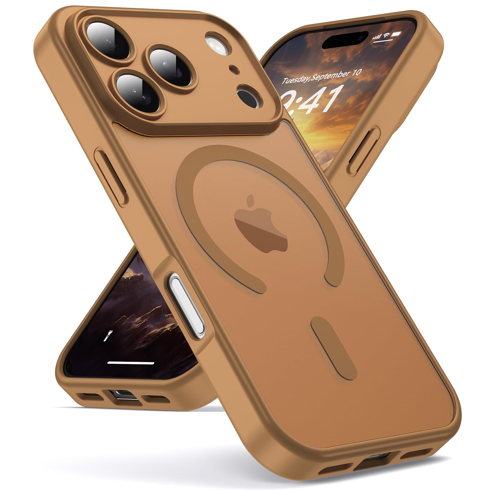 for iPhone 17 Pro case, MagSafe Compatible, Camera Protection, Magnetic Translucent Matte Film case, Military Grade (Brown)
