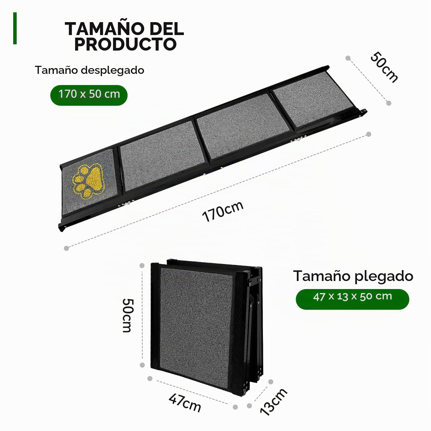 Rampa para Perros de Coche Plegable 170 x 50 cm Gris, con Superficie Alfombrada Antideslizante, hasta 70 kg, Aluminio Ligero para Mascotas, para Coches, Camiones, Todoterrenos y Escaleras Exteriores
