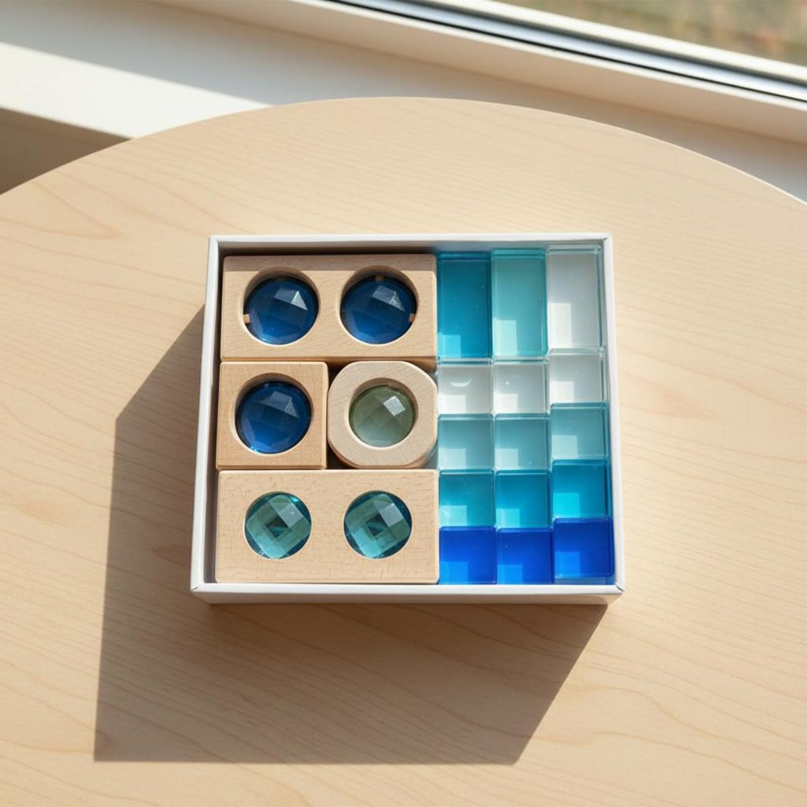 Bloques de Construcción Infantiles con Bloques de Acrílico Transparente y Madera Natural para Apilar Equilibrar y Fomentar la Creatividad en Niños Pequeños, Amarillo