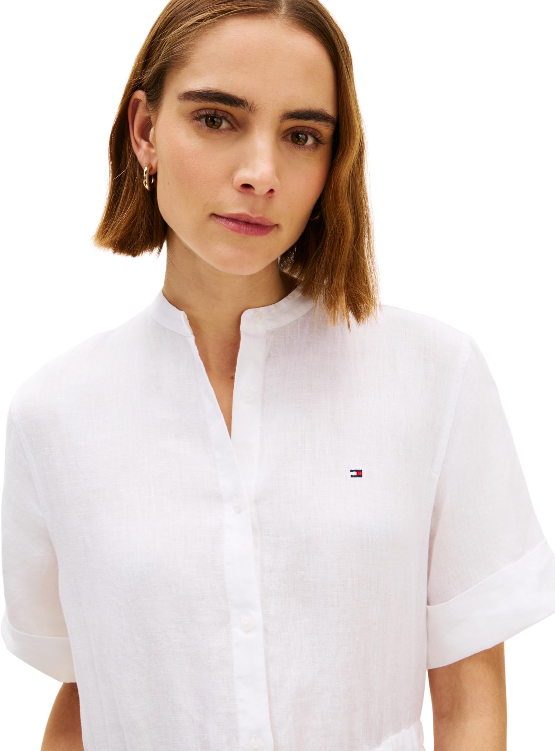 Tommy Hilfiger Ess Linen Midi SS Shirt Dress Ww0ww49633 Abito Camicia Donna (Pacco da 1)