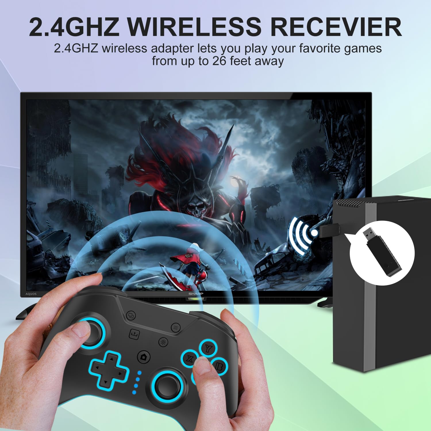 SWCTIM Xbox Controller Wireless für Xbox One, Xbox Series X/S, Xbox One X/S,2.4GHz RGB LED Licht Wireless Controller mit 3.5mm Kopfhörerbuchse,Schwarz