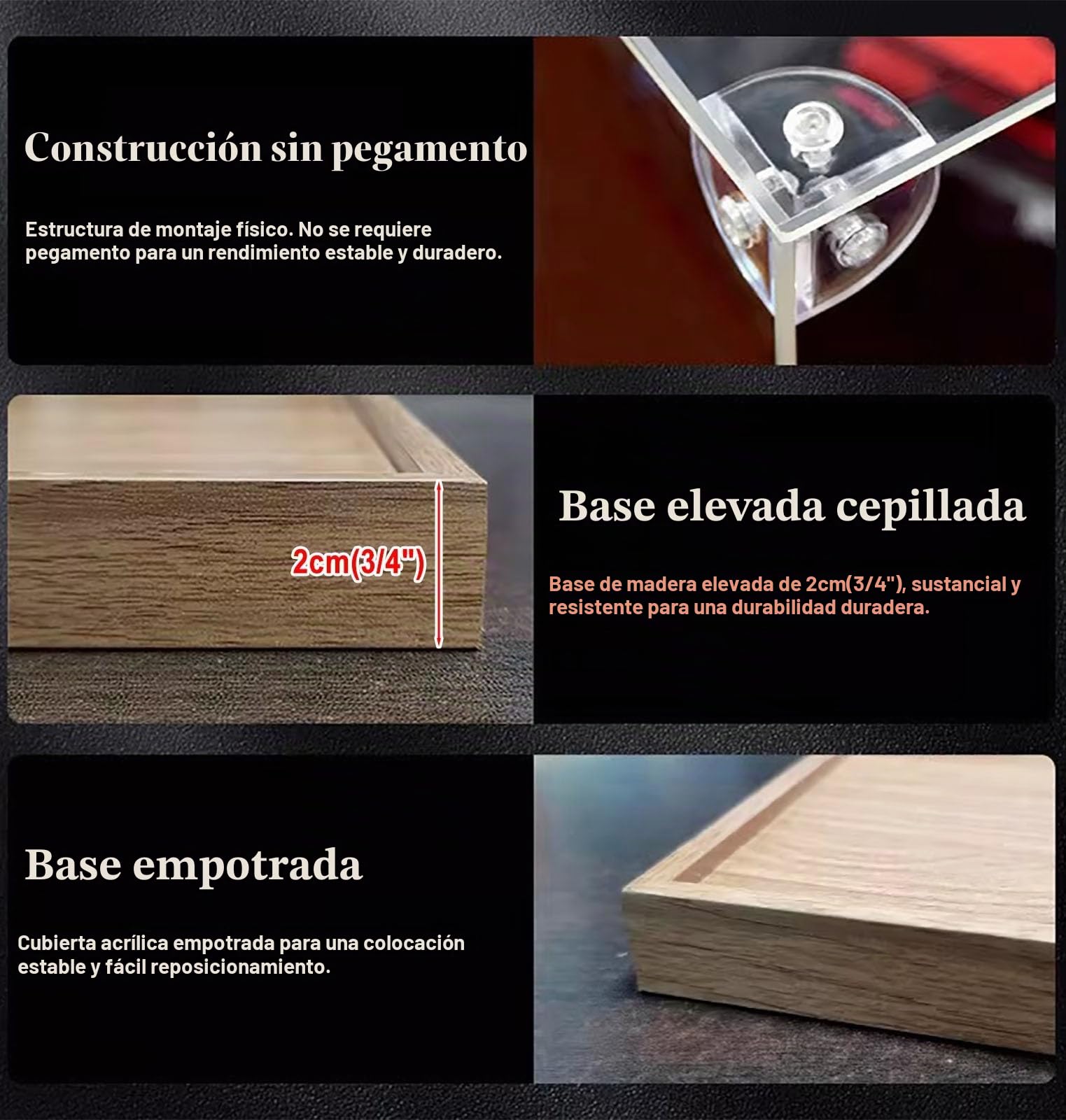 Vitrina Expositora Organizador de Acrílico Largo (20, 30, 40, 50, 60, 70 y 85 cm) Vitrina Transparente para Objetos de Colección, Base de Madera Cepillada(55x30x30cm/22x12x12in)