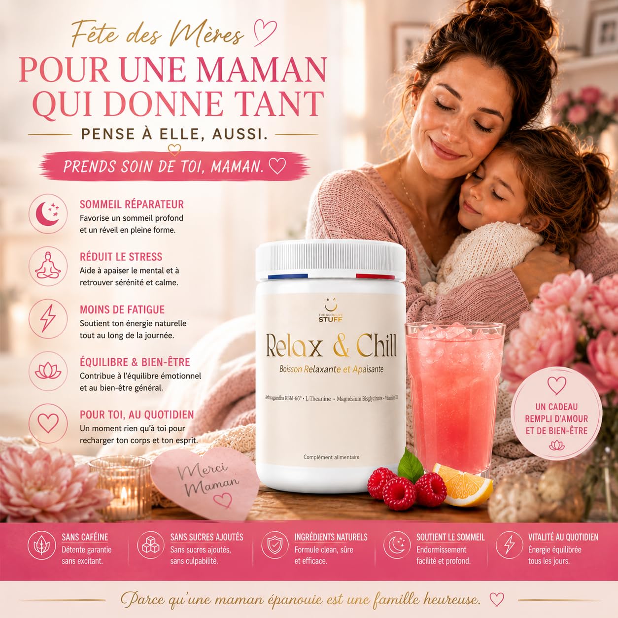Relax & Chill Boisson Relaxation Anti-Stress/Ashwagandha KSM-66, L theanine, Magnesium Bisglycinate & Vitamine D/Baisse Cortisol & Stress, Améliore Détente et Qualité du Sommeil/Sans Cafeine ni Sucre