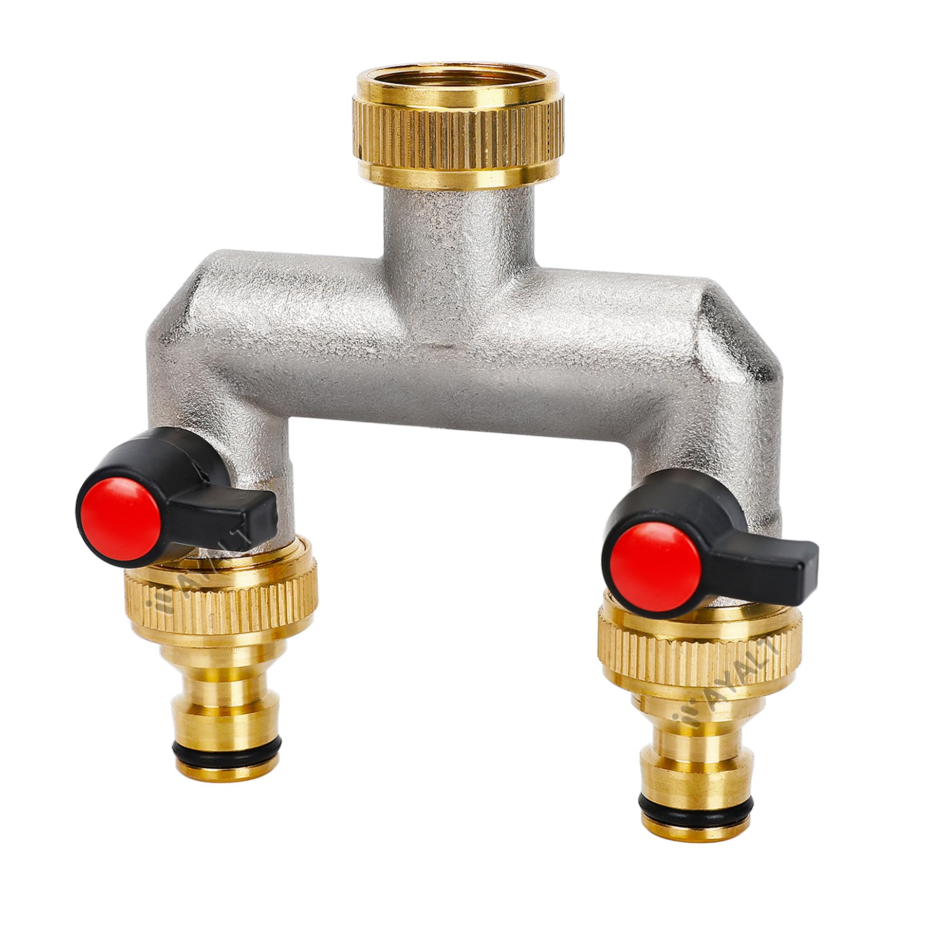 Distributore Acqua A 2 Vie In Ottone – Adattatore Per Tubo Da Giardino Con Rubinetto Indipendente E Regolazione Flusso, Per Irrigazione E Collegamento Elettrodomestici - 2