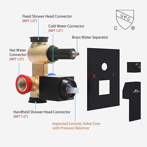 Miniatura 6 de SunCleanse Juego de grifos de ducha con sistema de ducha, color negro mate, cabezal de ducha de lluvia montado en la pared de 10 pulgadas con
