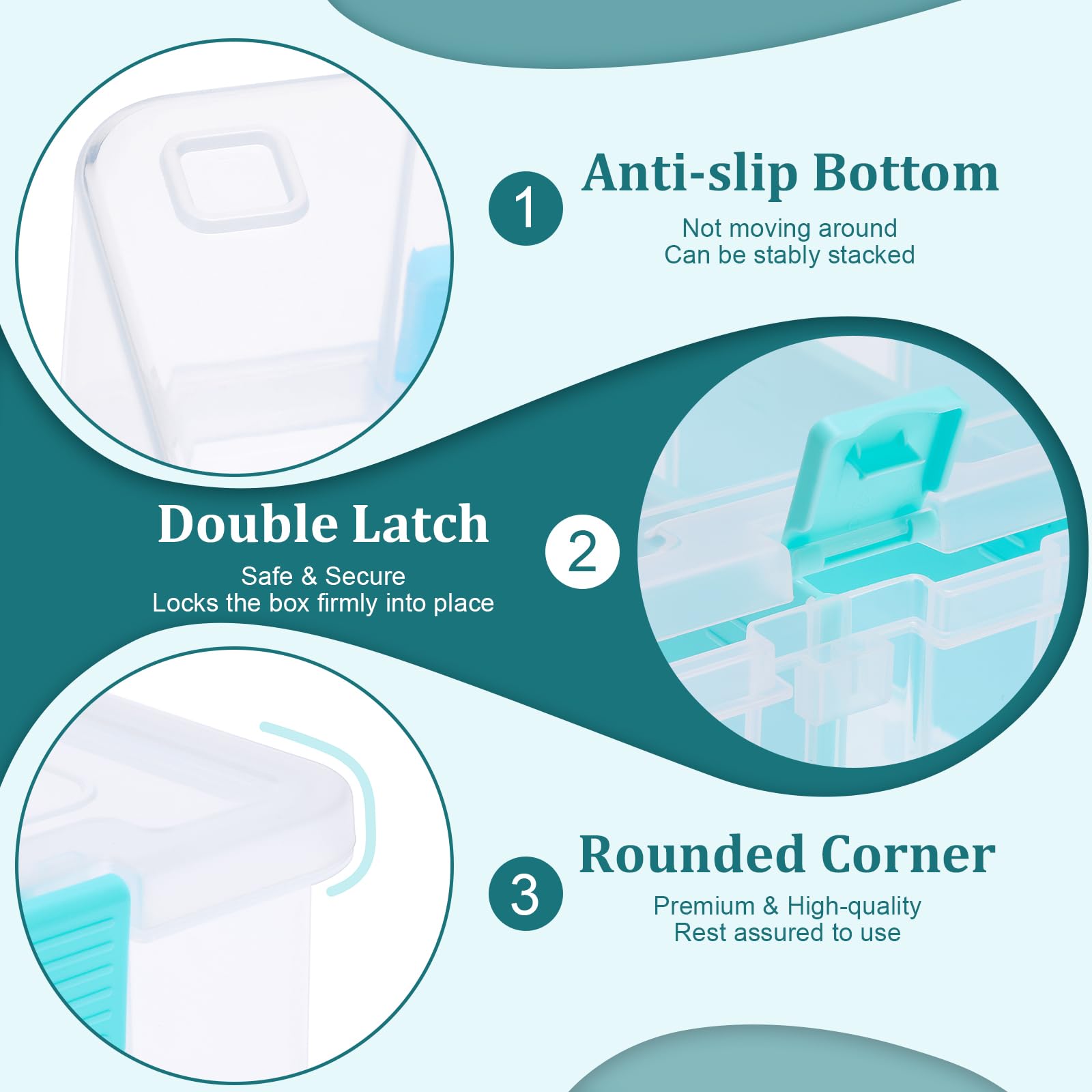 BTSKY Boîte de rangement en plastique transparent avec 4 compartiments réglables avec couvercle - Boîte de rangement multifonction pour travaux manuels, fournitures d'art, 33,3 x 20,6 x 8,6 cm