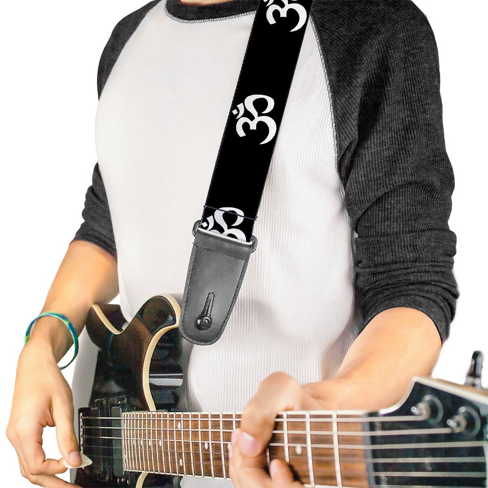 Guitar Strap Om Symbol Black White 2 Inches Wide