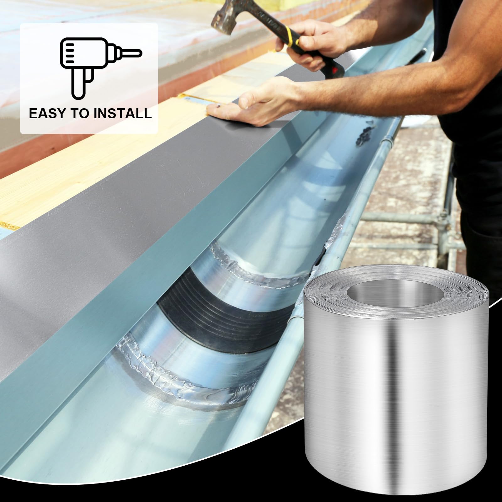 Aluminum Roll Flashing – 24″ X 50′ Metal Roofing Strip, 0.019″ Thick (26GA), Rust Resistant, For Roof & Garden DIY Projects