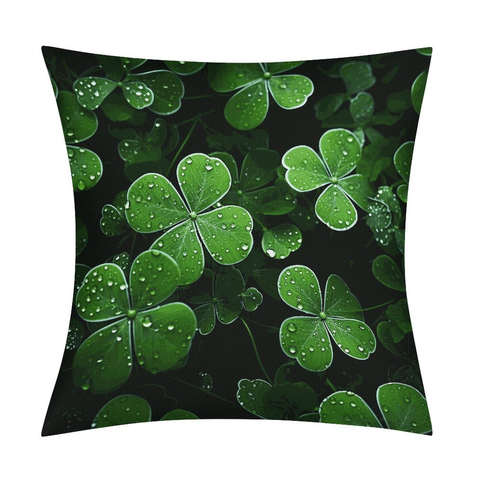 JTREHY St Patricks Day Leaves Throw Pillow Covers Farmhouse Pillow Cover Standard Pillow Shams Decorative Square Pillowcases Soft Pillow Cases Wrinkle Fade Resistant for Couch Home 18x18 Inch