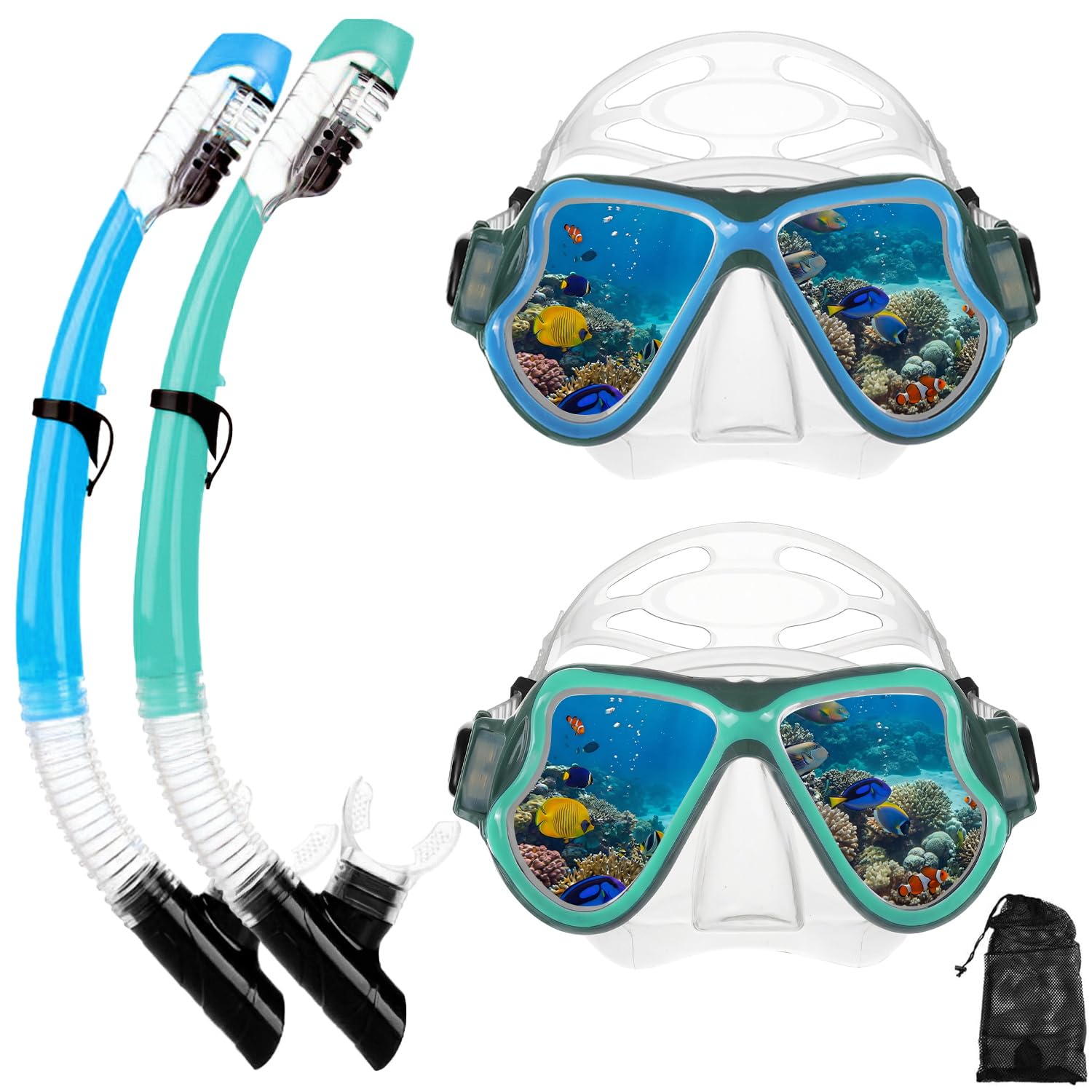 Snorkel Gear for Adults Youth Kids Snorkel Mask Set Dry Top Snorkel Mask Set Anti-Fog Diving Mask for Adults Youth Panoramic Snorkeling Mask