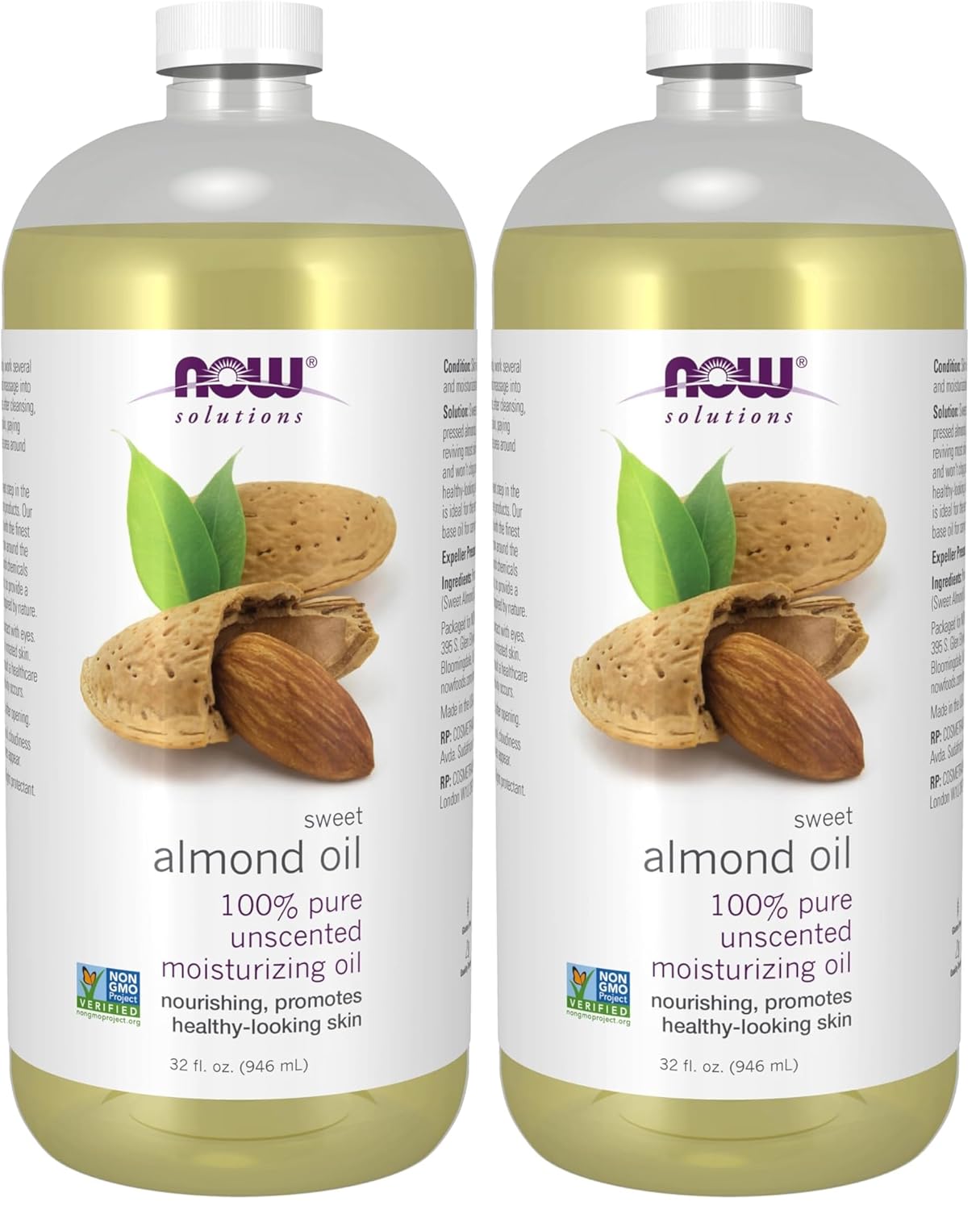 NOW Foods Solutions,Sweet Almond Oil,100% Pure Moisturizing Oil,Promotes Healthy-Looking Skin,Unscented-Oil,32-Ounce,(Pack of 2)