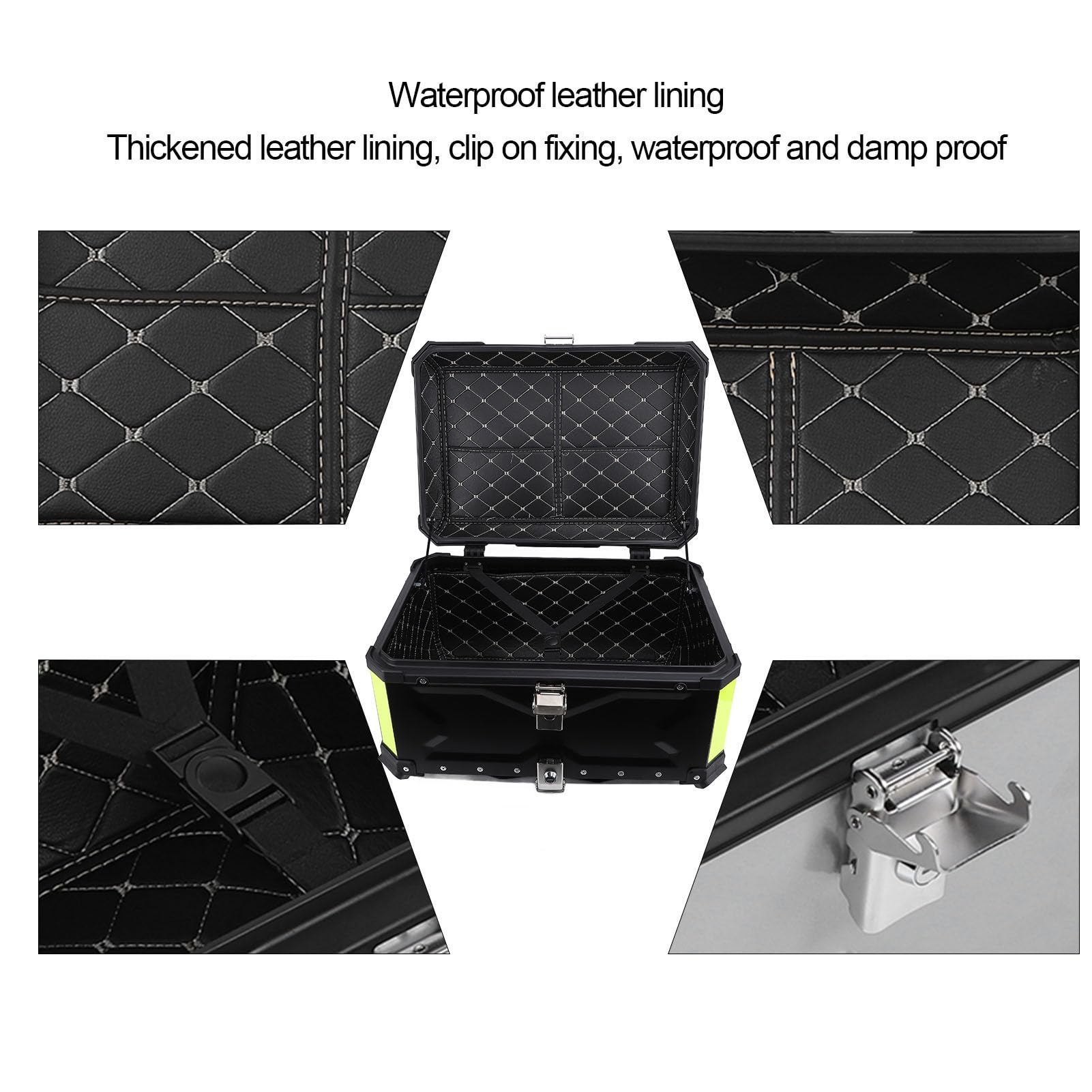 Kufer Motocyklowy 65L, Wodoodporny, Aluminiowy Pojemnik na Bagażnik, do Uniwersalnych Motocykli i Skuterów (BLACK)