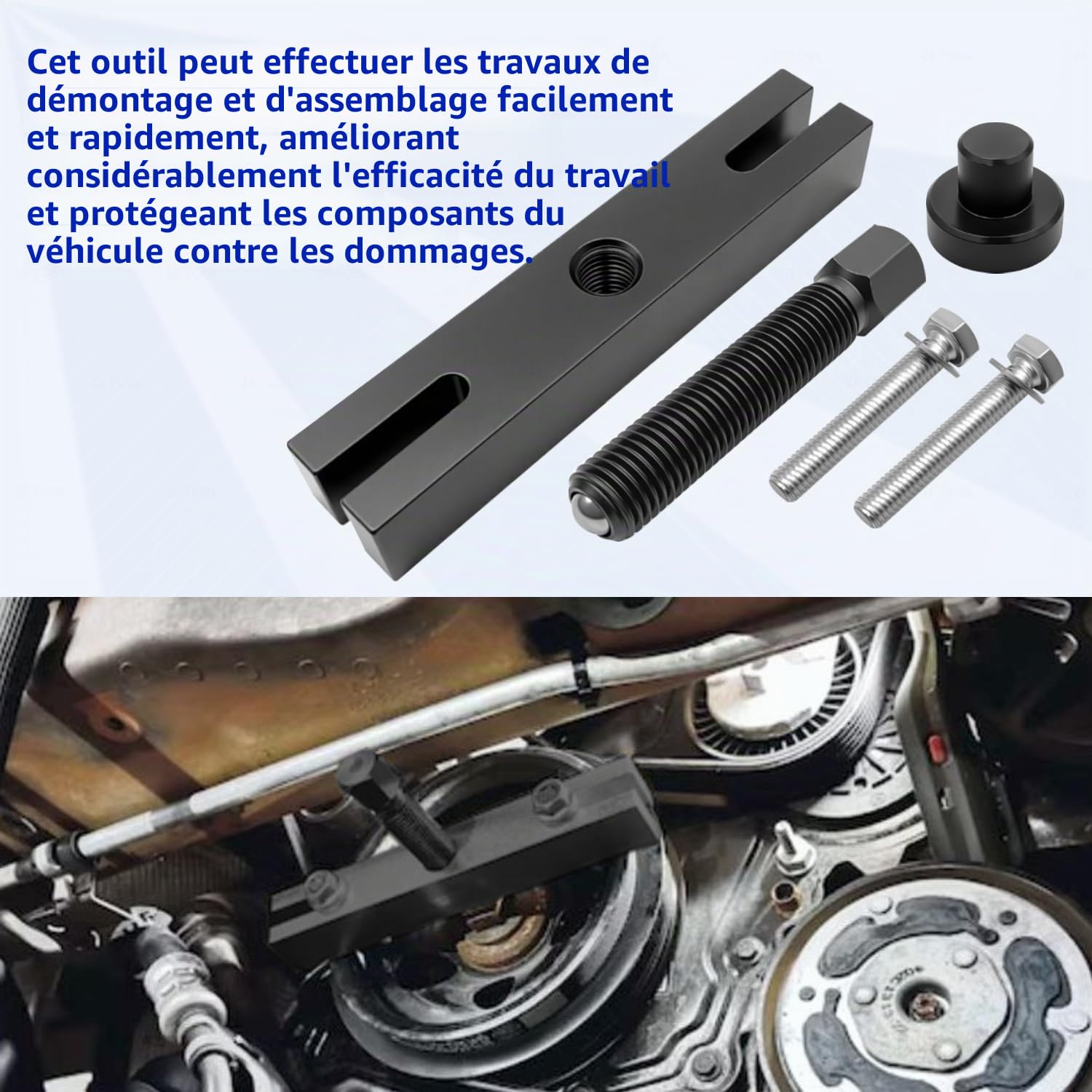 ZKTOOL Extracteur de poulie de vilebrequin, extracteur de poulie d'amortisseur de vibrations, outil pour installer et démonter la poulie, compatible avec Ford 2.0 EcoBlue TDCi, OEM 204-158-01, 205-295