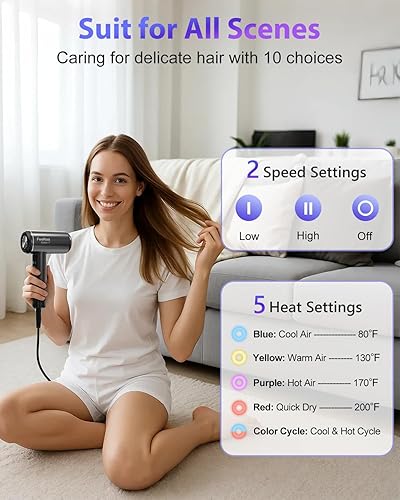 Miniatura 3 de Feekaa Secador de pelo para niños, mini secadora portátil con difusor, secador de pelo pequeño silencioso para niños, secador de pelo compacto para