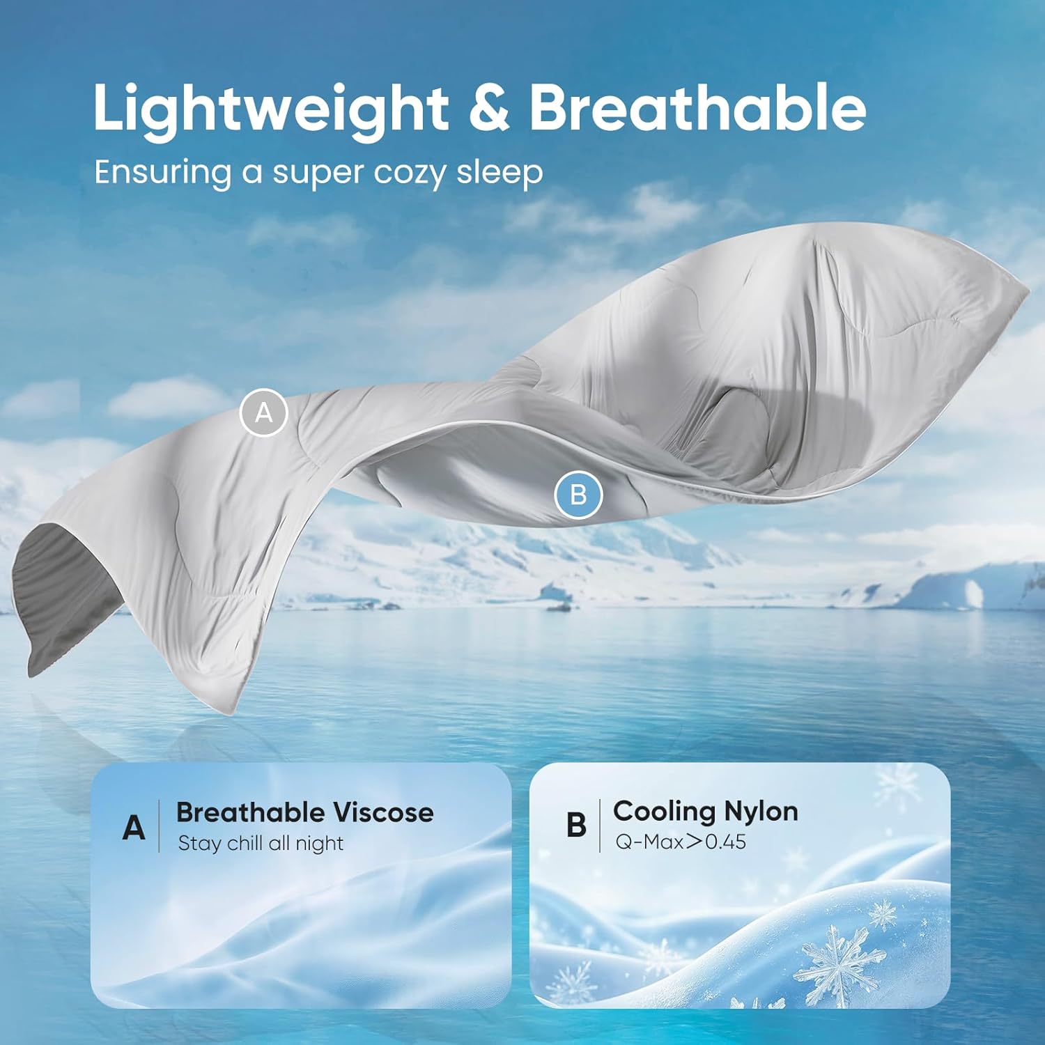 Snuggle Sac Natural Viscose Cooling Comforter Queen Size, Lightweight Breathable Silky Cooling Bedding with Q-Max>0.45 for Bedroom, Home Decor, Hot Sleepers & Night Sweats, Cool Gray 90"x90" - Image 2