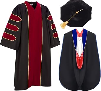 Deluxe Doctoral Graduation Gown + Tam + Hood for Adult Doctoral Graduates