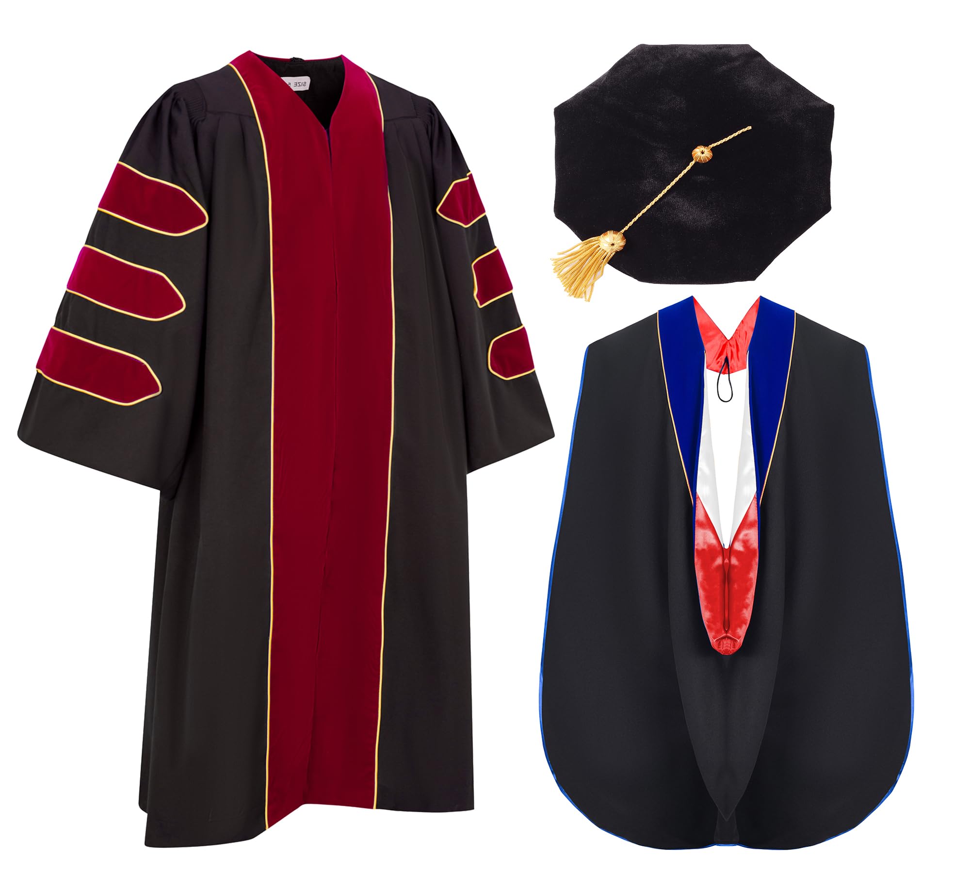 GRADFTY Deluxe Doctoral Graduation Gown + Tam + Hood for Adult Doctoral Graduates