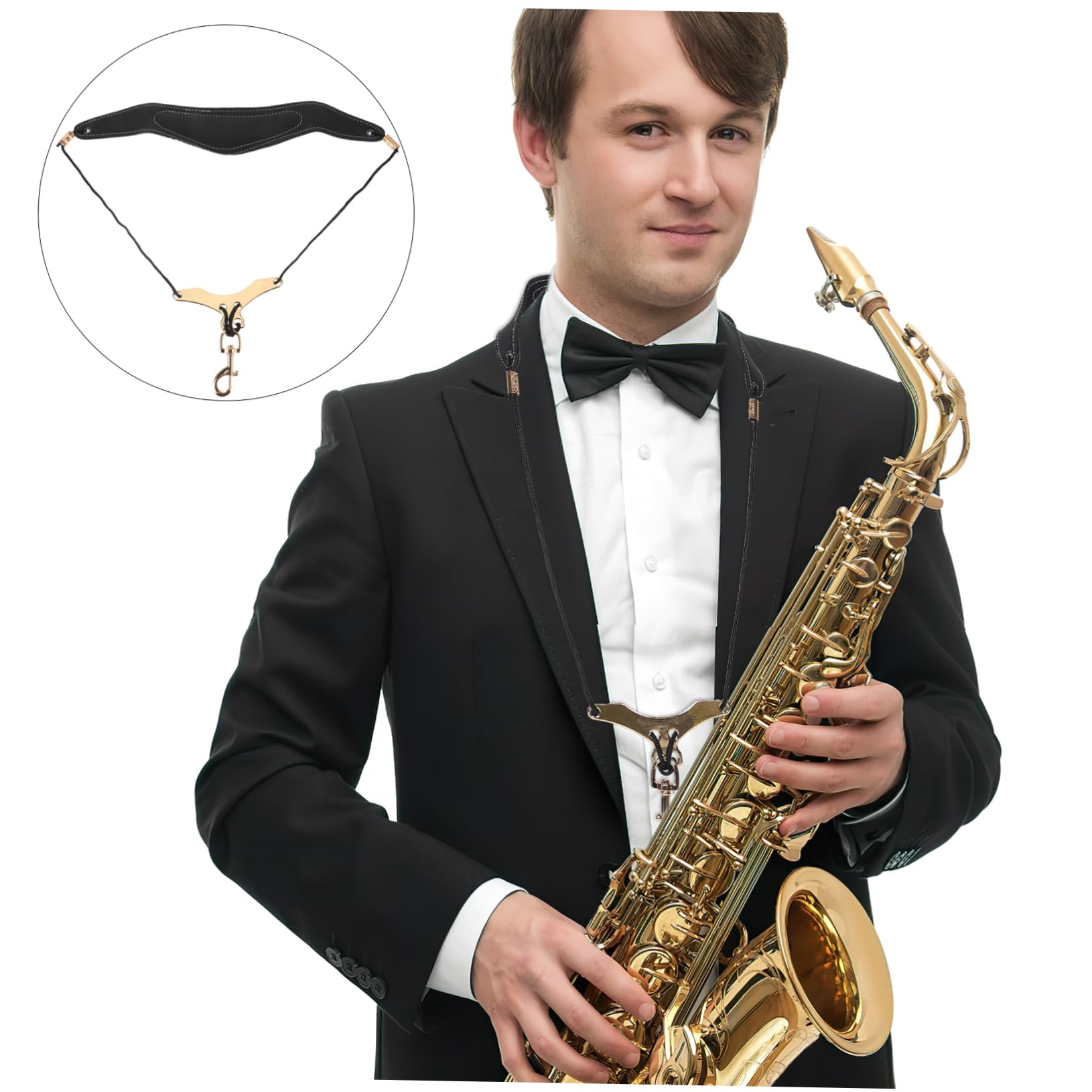 Sosoport Adjustable Saxophone Neck Strap Padded Support Breathable for Comfort Leather for Soprano Alto Tenor