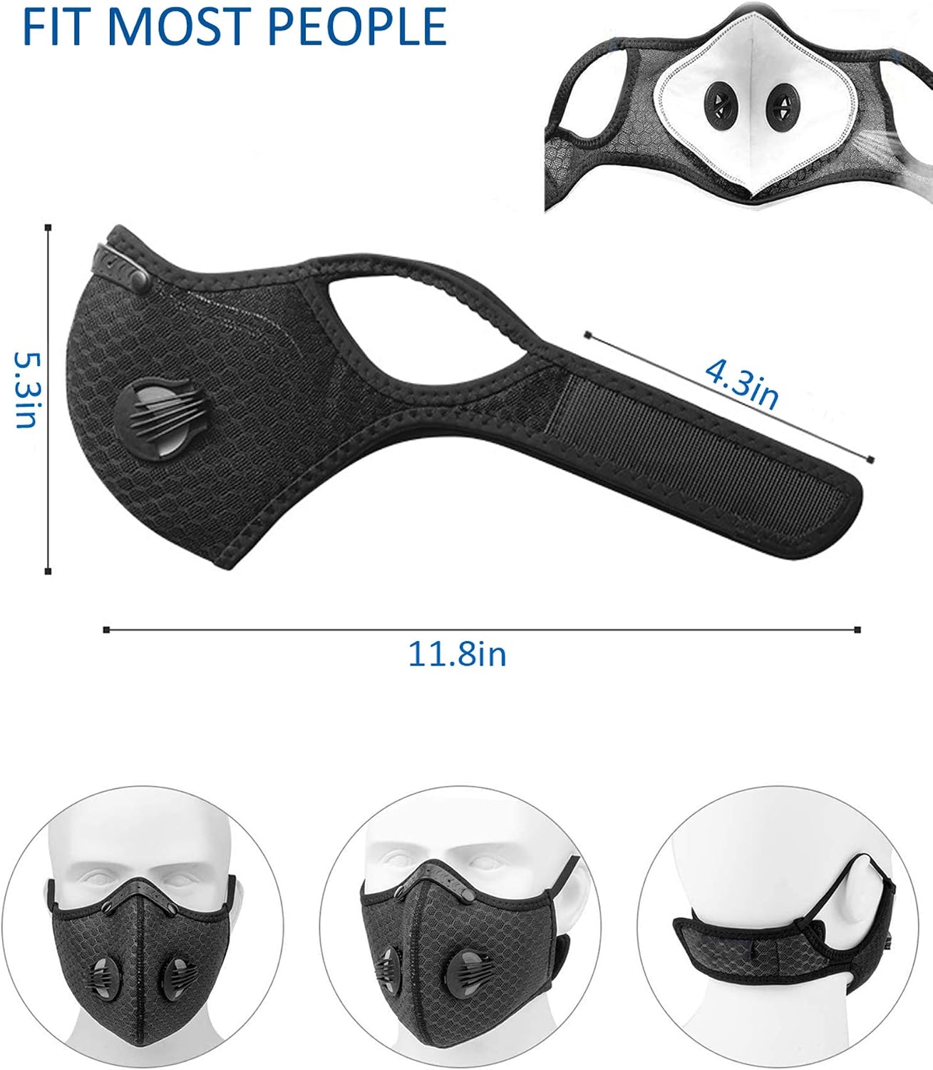 HUHETA Face Mask Reusable with 6 Filters, Activated Carbon Black Mask, Windproof Dustproof Face Shield, Breathable Face Mask with Breathing Valve for Fishing, Cycling, and other Outdoor Activities