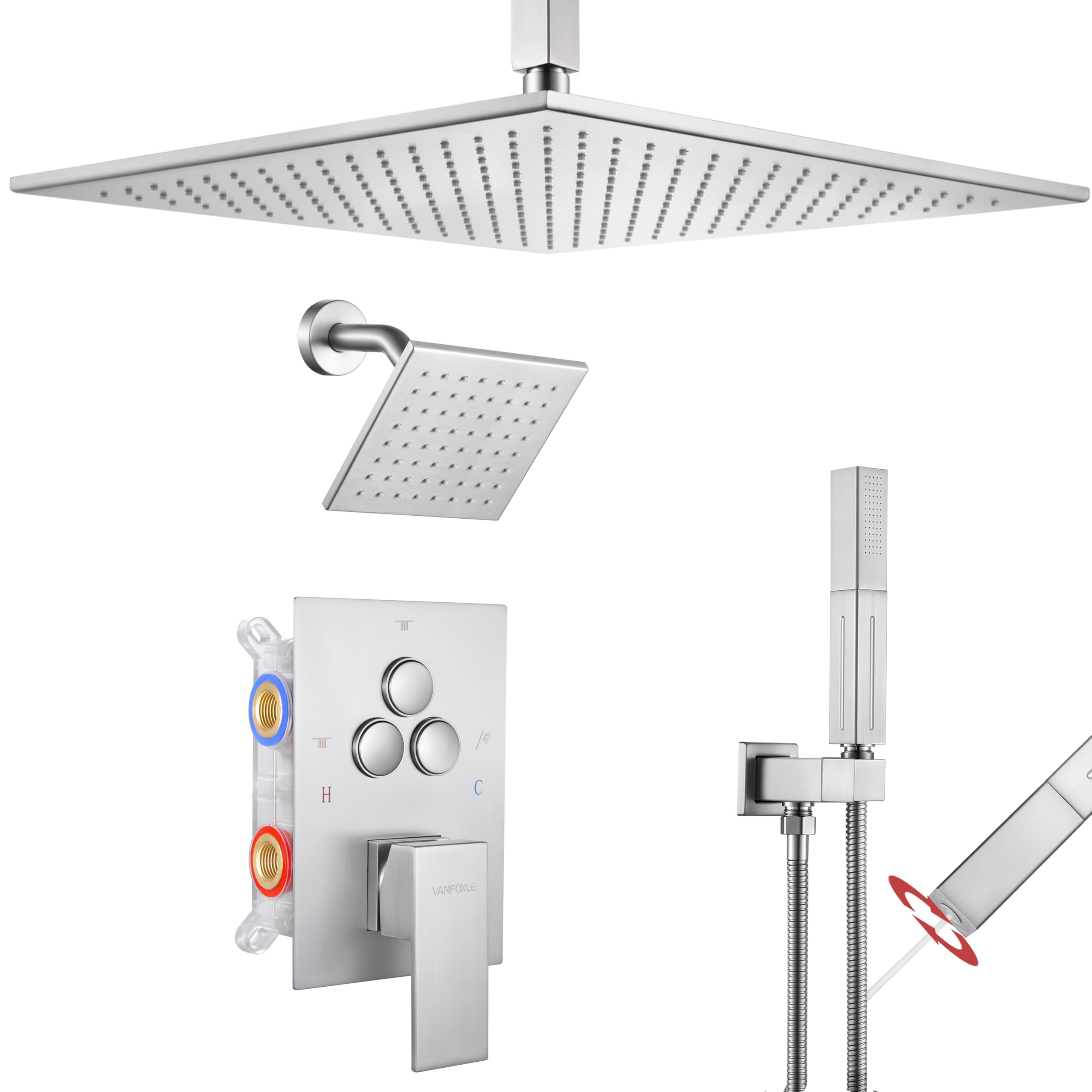 VANFOXLE Shower Faucet Set Brushed Nickel Modern Shower System