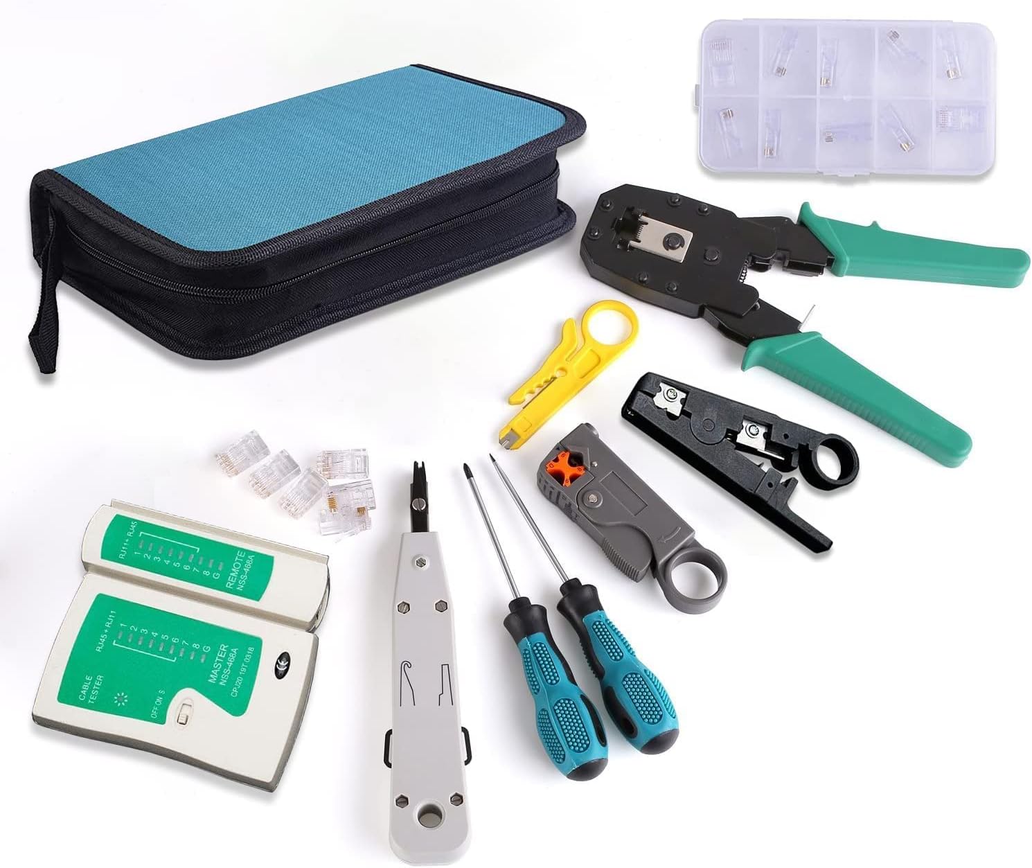 Network Cable Repair Maintenance Tool Kit Set, Rj45 Rj11 Cat5e Cat6 Cable Tester Test Crimper Crimping Stripper Cutter Tool Kit