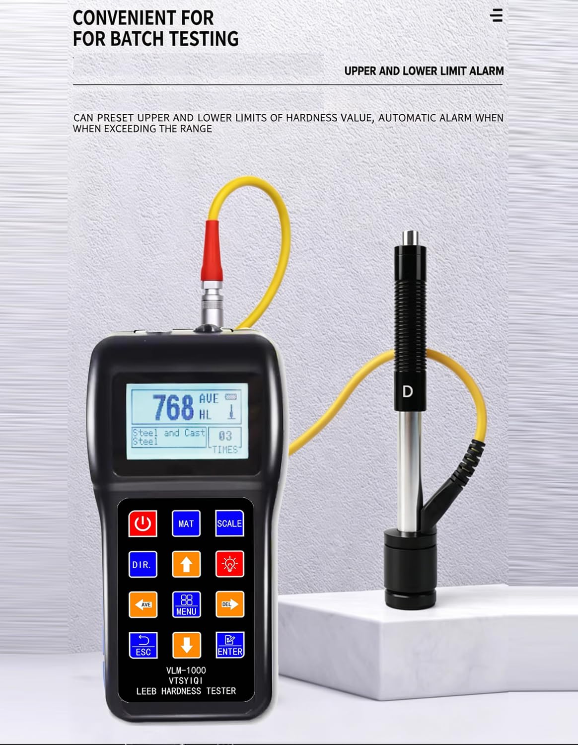 Leeb Hardness Tester Meter 170 to 960 HLD Metals Durometer Tester HL HB HRB HRC HRA HV HS with Standard D Type Impact Device D Test Block for Steel Iron Bronze Copper 10 Materials product thumbnail 5