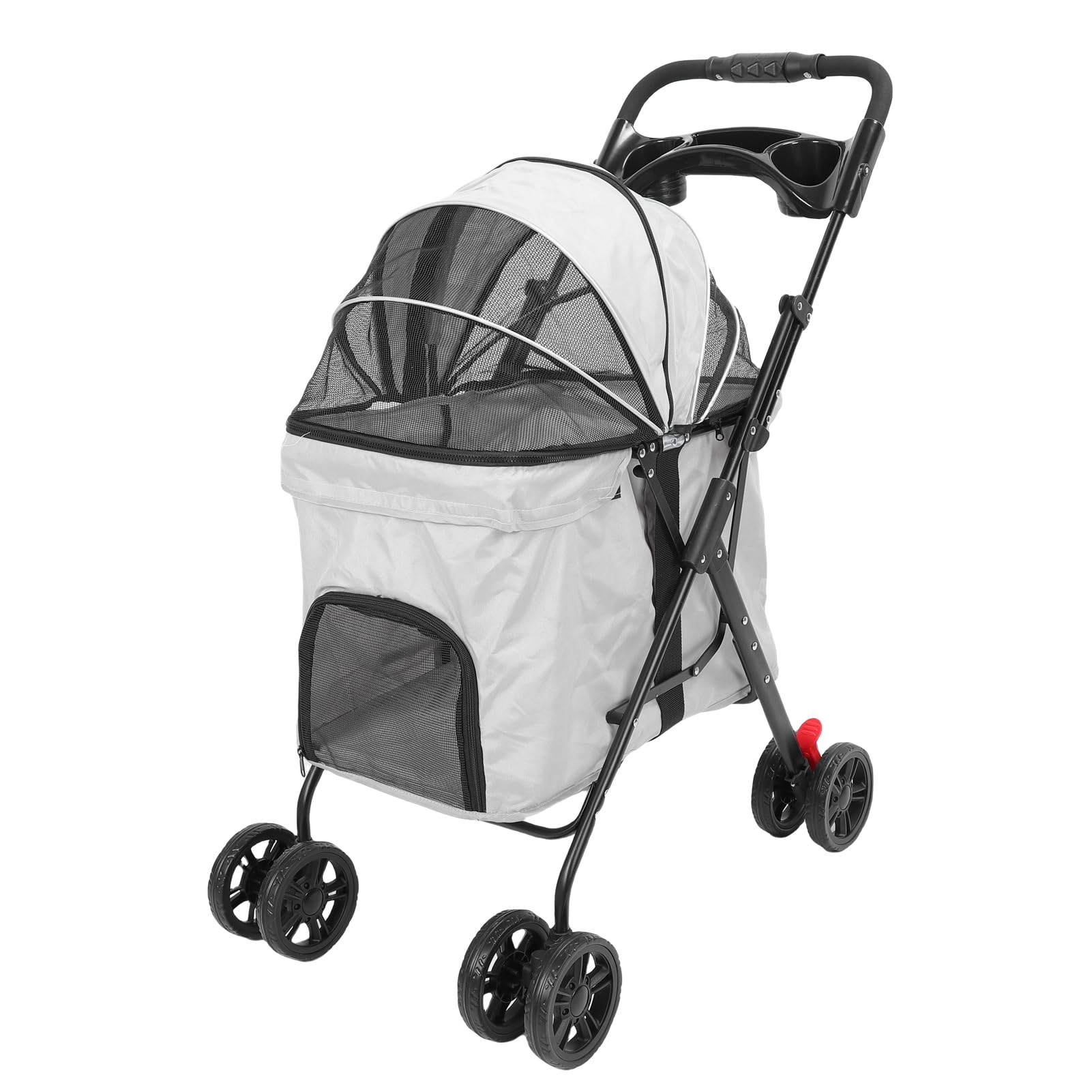 Carrito de Paseo para Perros Mediano-grande con Dosel con Cremallera Fácil, Malla Transpirable, Portavasos, Cochecito para Mascotas (Gris)