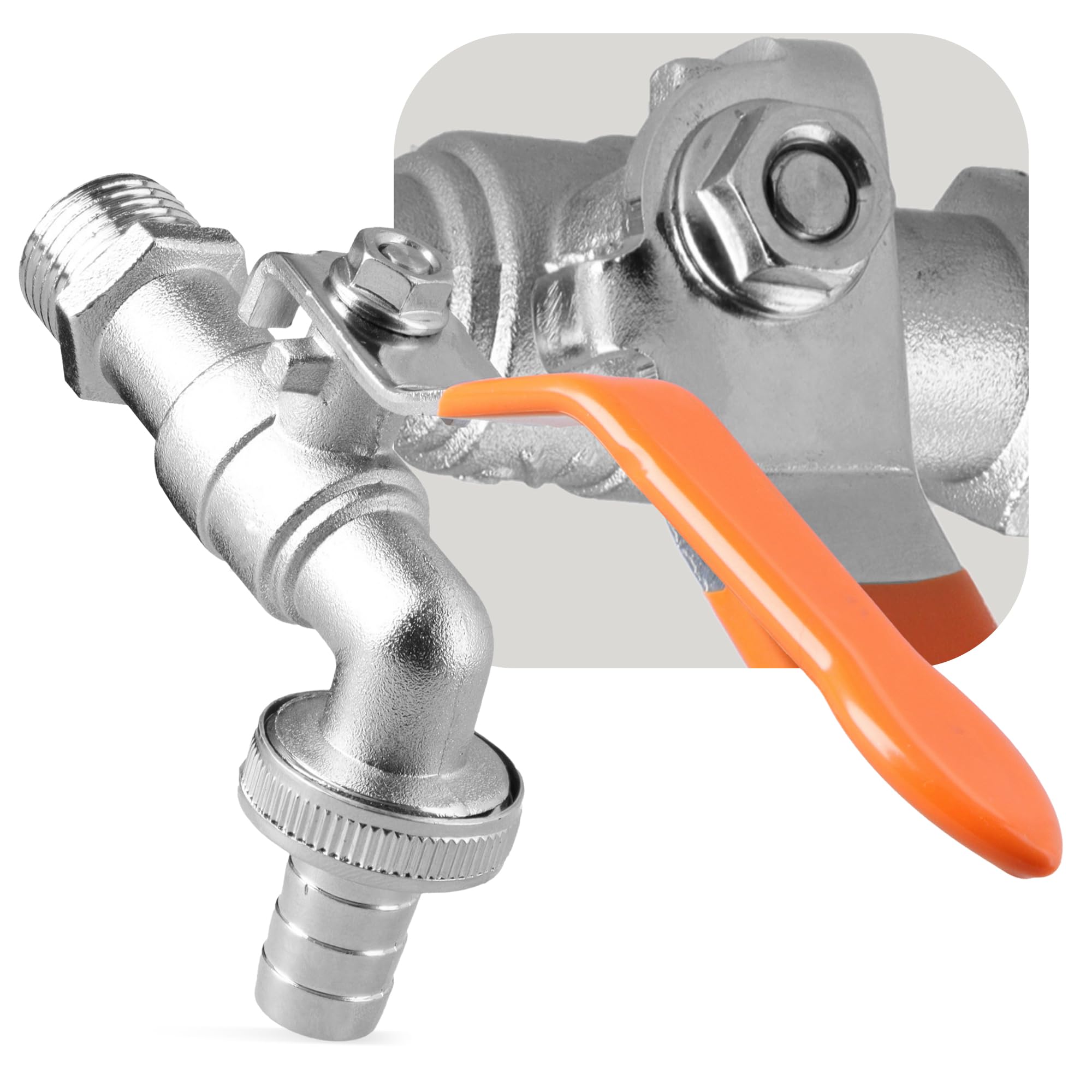 Rubinetto Da Giardino In Ottone Lucido TRCR - Filetti 1/2" X 3/4" Con Attacco Per Tubo - Sicuro Per Acqua Potabile