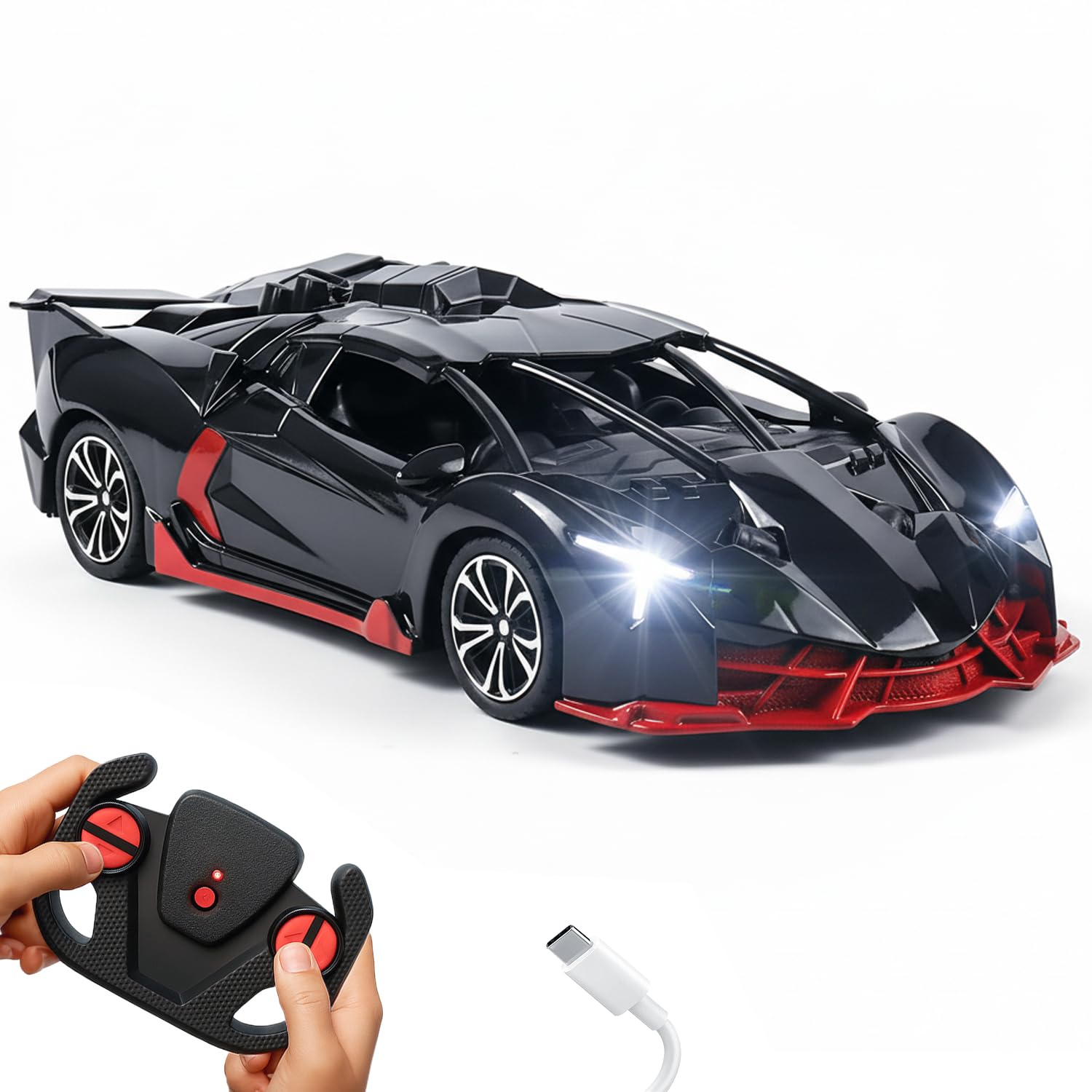 Lifelong Cuppy Rechargeable Remote Control Car for Kids | 2.4 GHz RC Car with Type-C Charging | LED Headlights, Anti-Skid Tires, Suspension & Multi-Directional Control | BIS Certified Toy Car