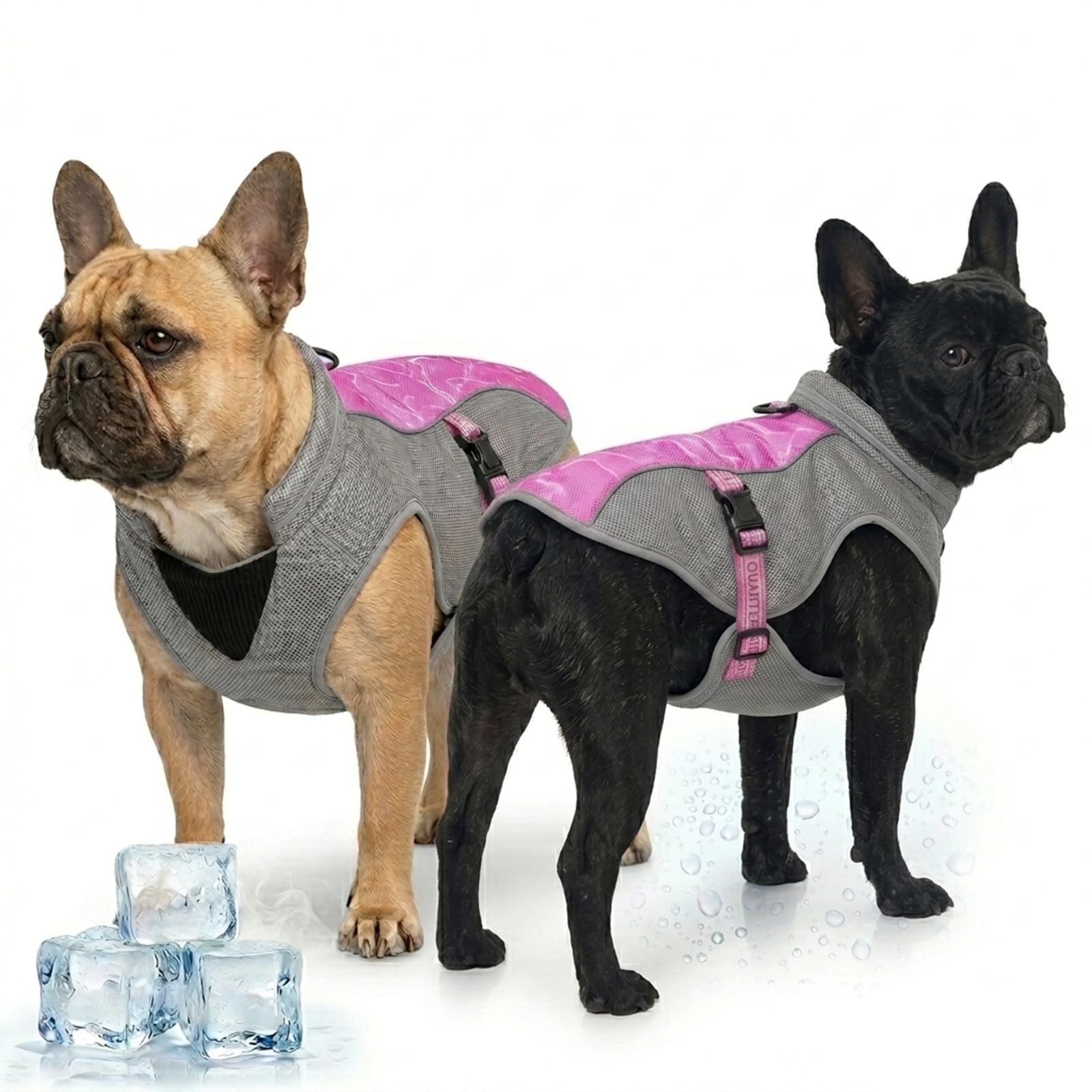 Dog Cooling Vest, Evaporative Cooler Jacket for French Bulldogs & Pug, Breathable Mesh Pet Summer Coat with Reflective Strips, Adjustable Sun Protection Ice Vest for Small Medium Dogs